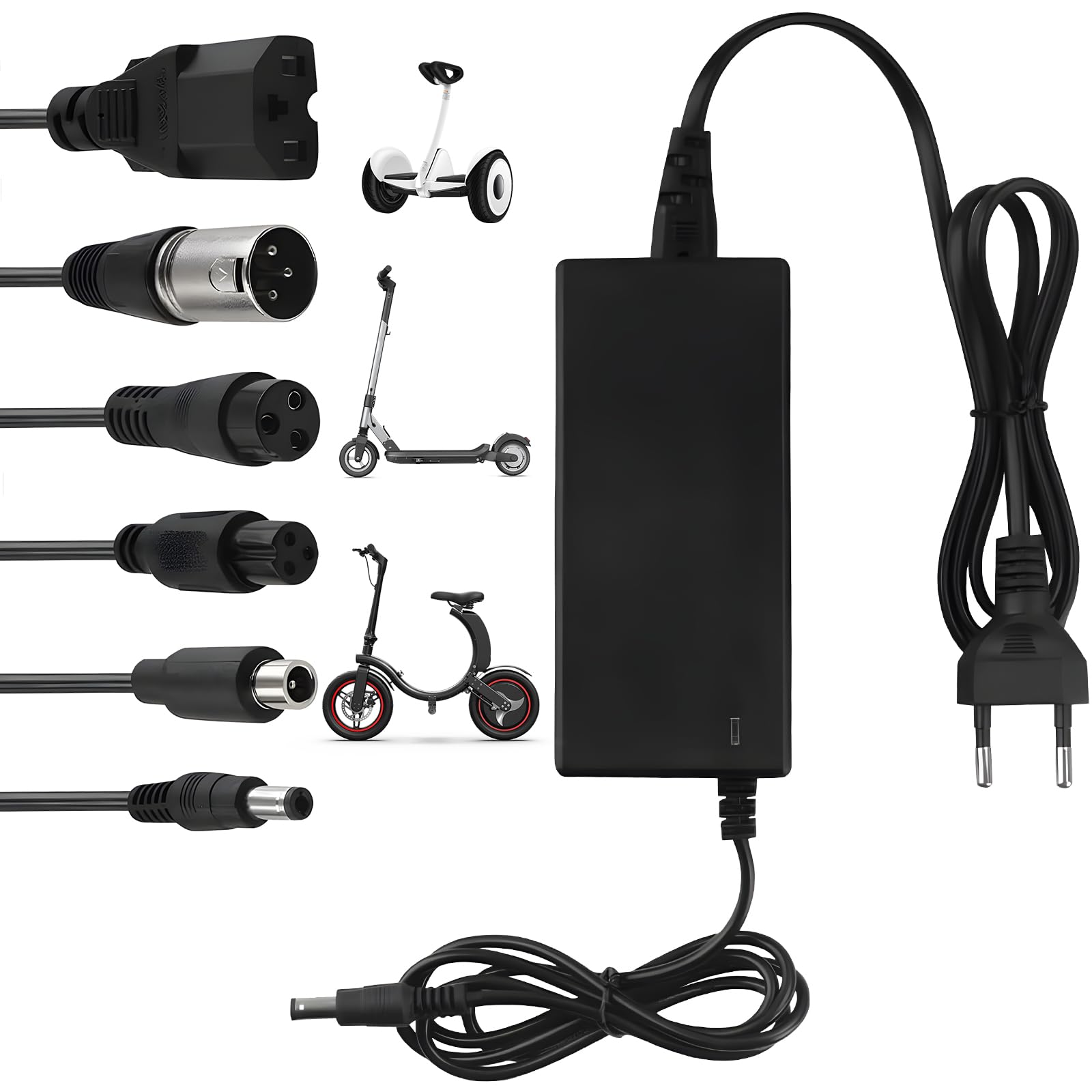 Tacilin 42V 2A Universal Electric Scooter Charger - Compatible with E-Bike, Hoverboard & Balance Bike - Includes 6 Battery Charger Connectors - Perfect for Commuting, Campus Travel & Outdoor Adventures