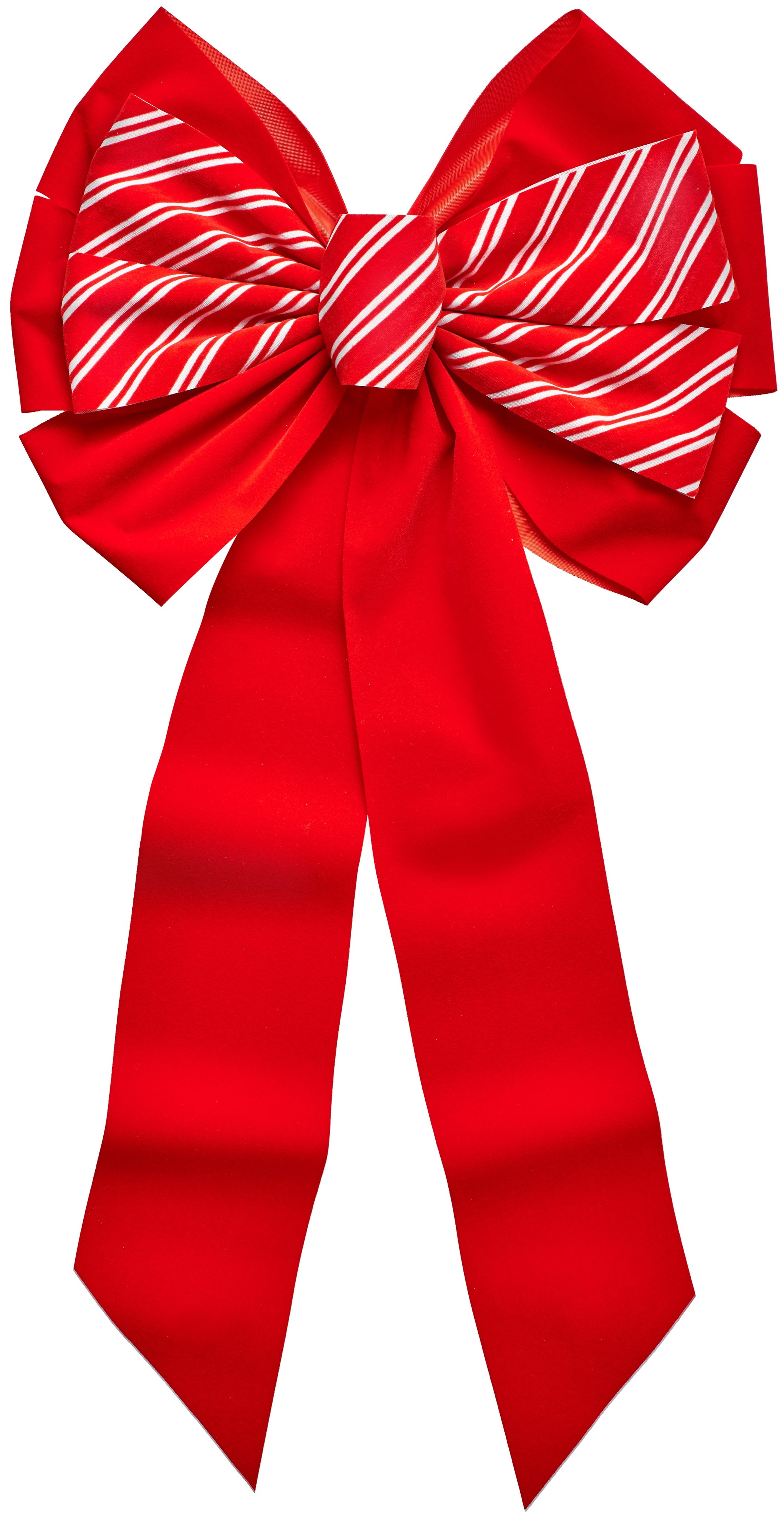 11 Loop Red Velvet Candy Cane Bow - Christmas Tree Ornament, Holiday Gift Decoration for Xmas Party, Home, and Festive Decor