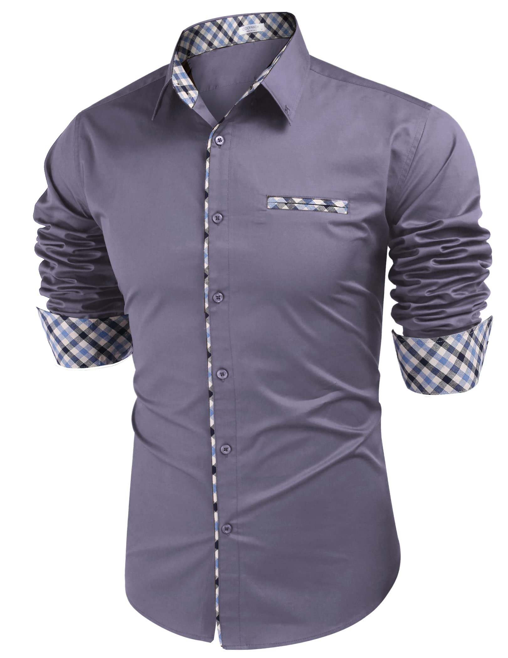 Hotouch Men's Slim Fit Plaid Collar Button Down Dress Shirt - Business Casual Office Wear, Party & Formal Occasions