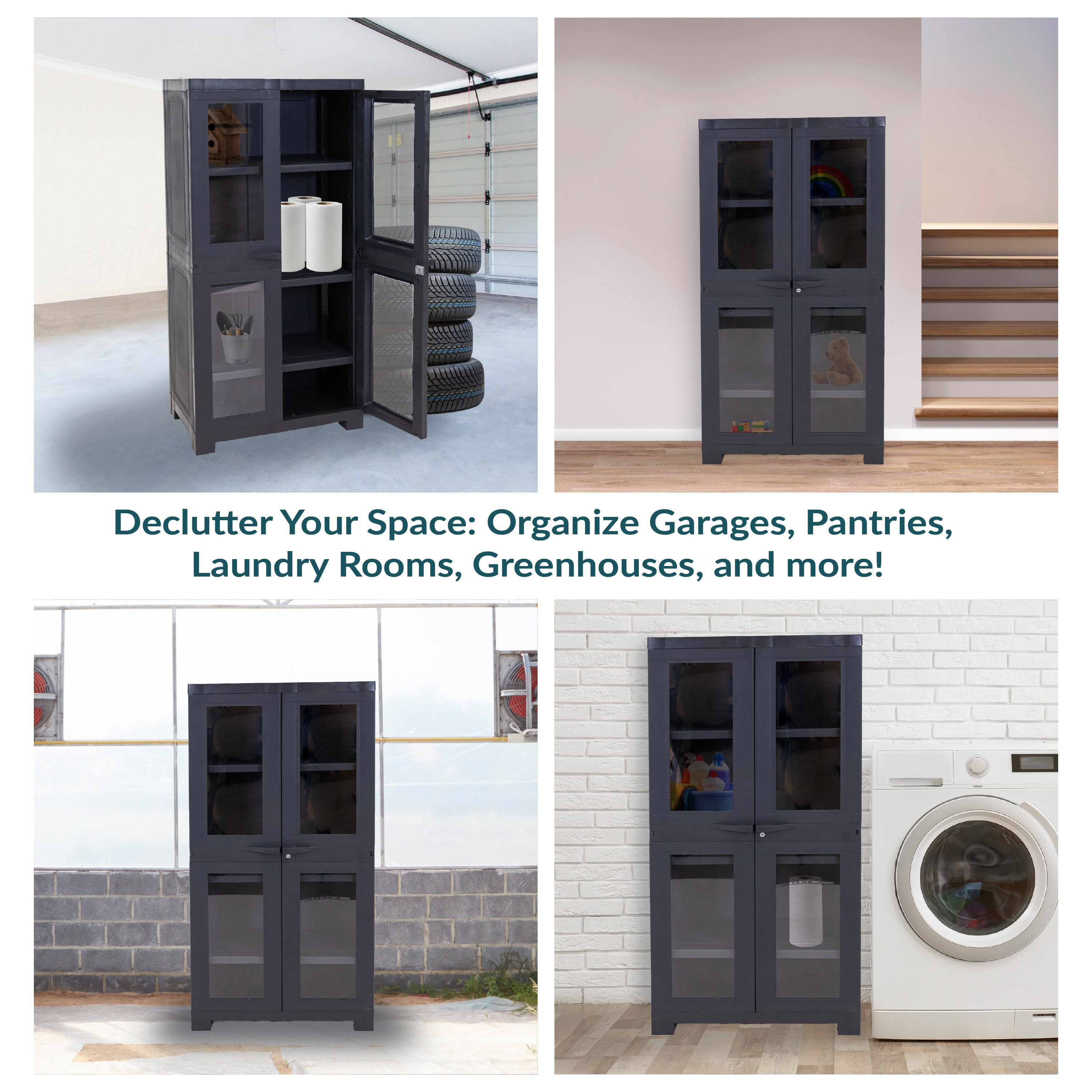 Lockable Plastic Storage Cabinet with 3 Adjustable Shelves - Heavy Duty Outdoor & Indoor Organizer for Garage, Shed, Patio, or Home Organization