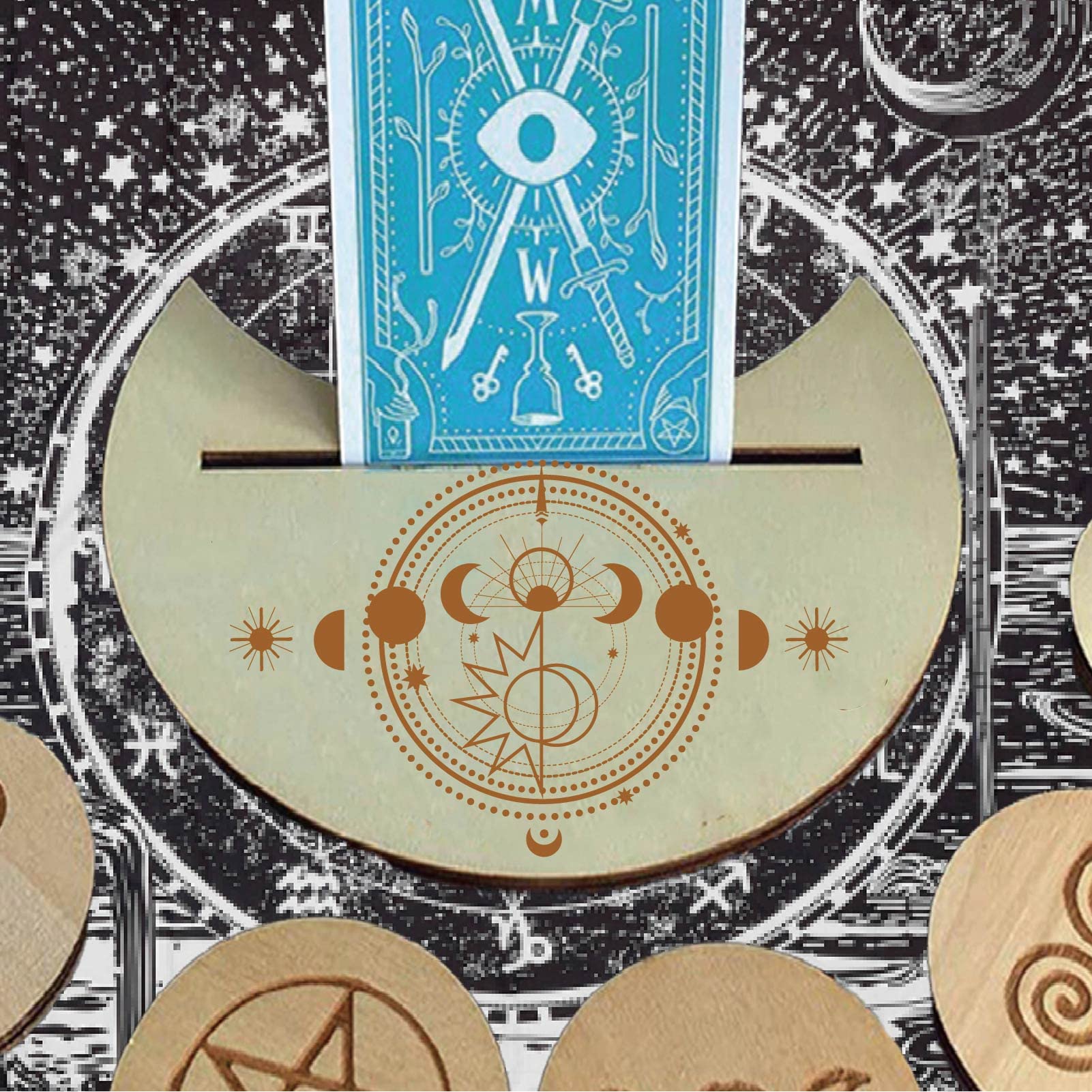 GORGECRAFT Wooden Tarot Card Stand - Elegant Altar Display Holder with Compass for Witchcraft, Divination & Wiccan Rituals | Perfect for Tarot Reading, Magic Ceremonies & Spiritual Decor