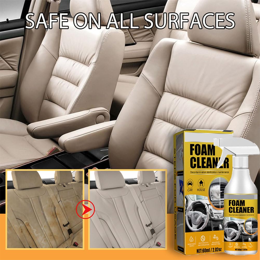 LONGLUAN Multi-Purpose Foam Cleaner for Car Interior & Exterior - Heavy Duty Degreaser for Seats, Dashboard, Tires (2 Pack) - Perfect for Auto Detailing, Home Cleaning & Outdoor Gear Maintenance