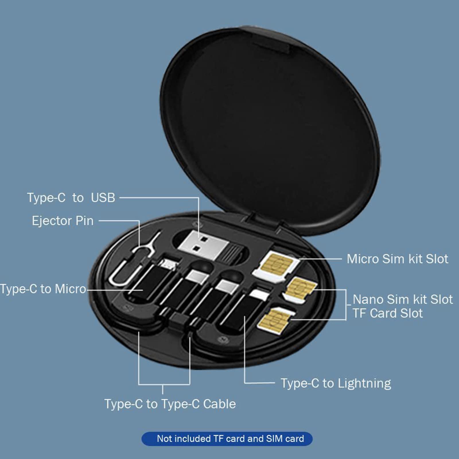 2023 New 9-in-1 Multi-Function Cable Organizer Case - Fast Charging USB C/Micro/Lightning Adapter Kit with 60W PD Charger - Portable Travel Cable Storage Box for iPhone, Android, iPad, Laptop - Perfect for Home, Office & Travel (Black, 1pc)