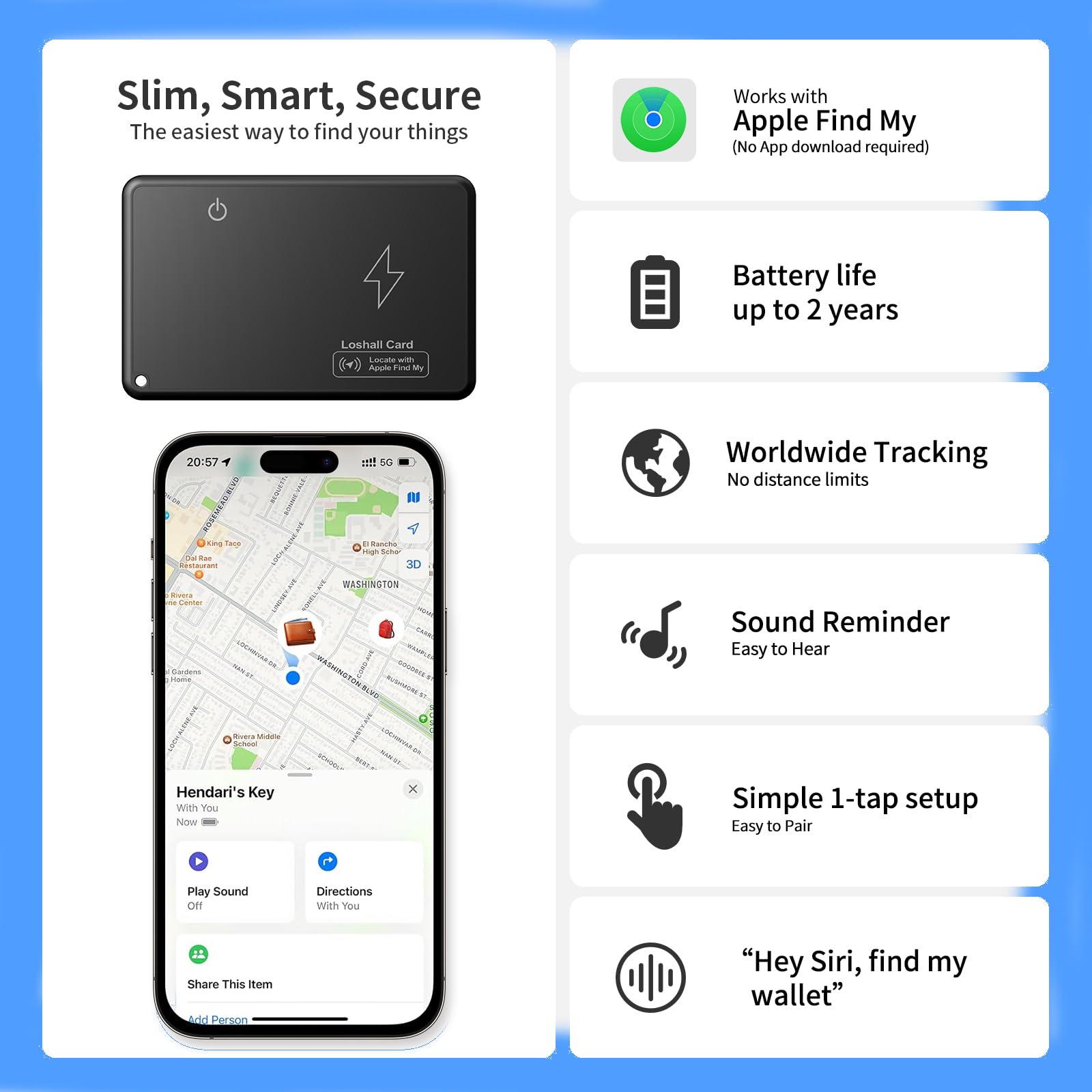 Wireless Charging Wallet Tracker Card - Apple Find My (iOS) Compatible Item Locator for Wallets, Keys, Luggage & Phones | IP67 Waterproof | Perfect for Travel, Office & Daily Use