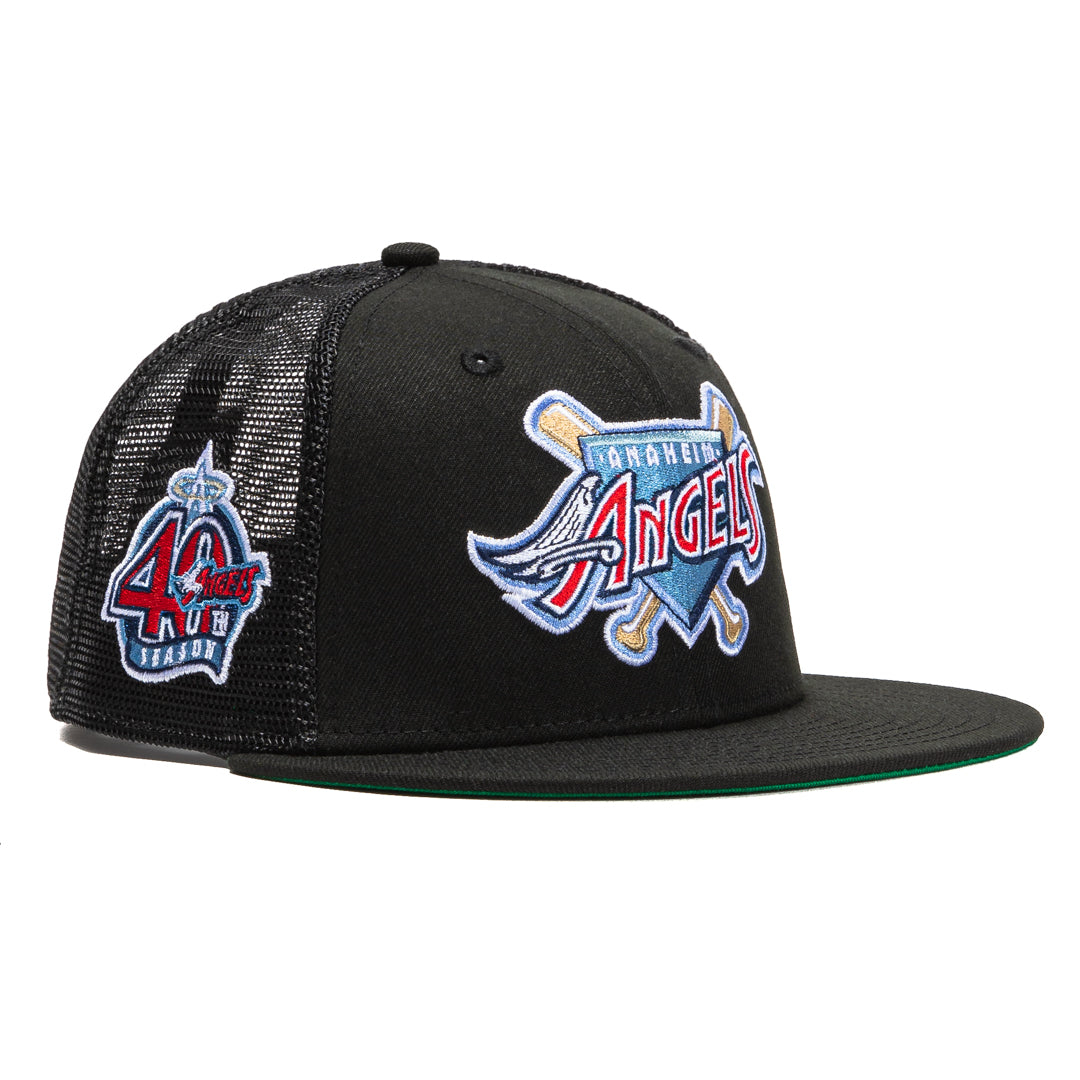 New Era 59Fifty Black Los Angeles Angels 40th Anniversary Patch Snapback Trucker Hat - Adjustable Baseball Cap for Men & Women - Perfect for Baseball Games, Sports Events & Casual Wear