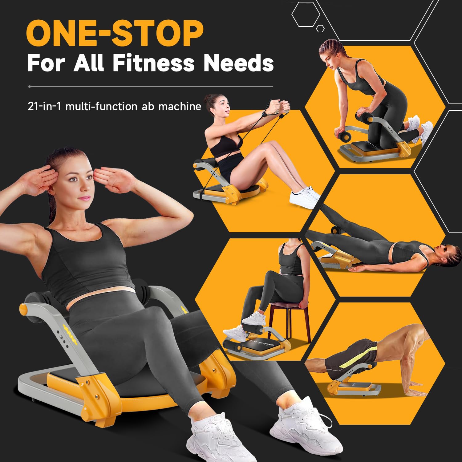 Ab Trainer & Crunch Machine - 4 Adjustable Resistance Sit Up Equipment for Core Workouts, 350 LBS Capacity with Auto Rebound | Home Gym Fitness Equipment for Abs, Stomach & Full Body Training | Perfect for Home Workouts, Office Exercise & Small Spaces