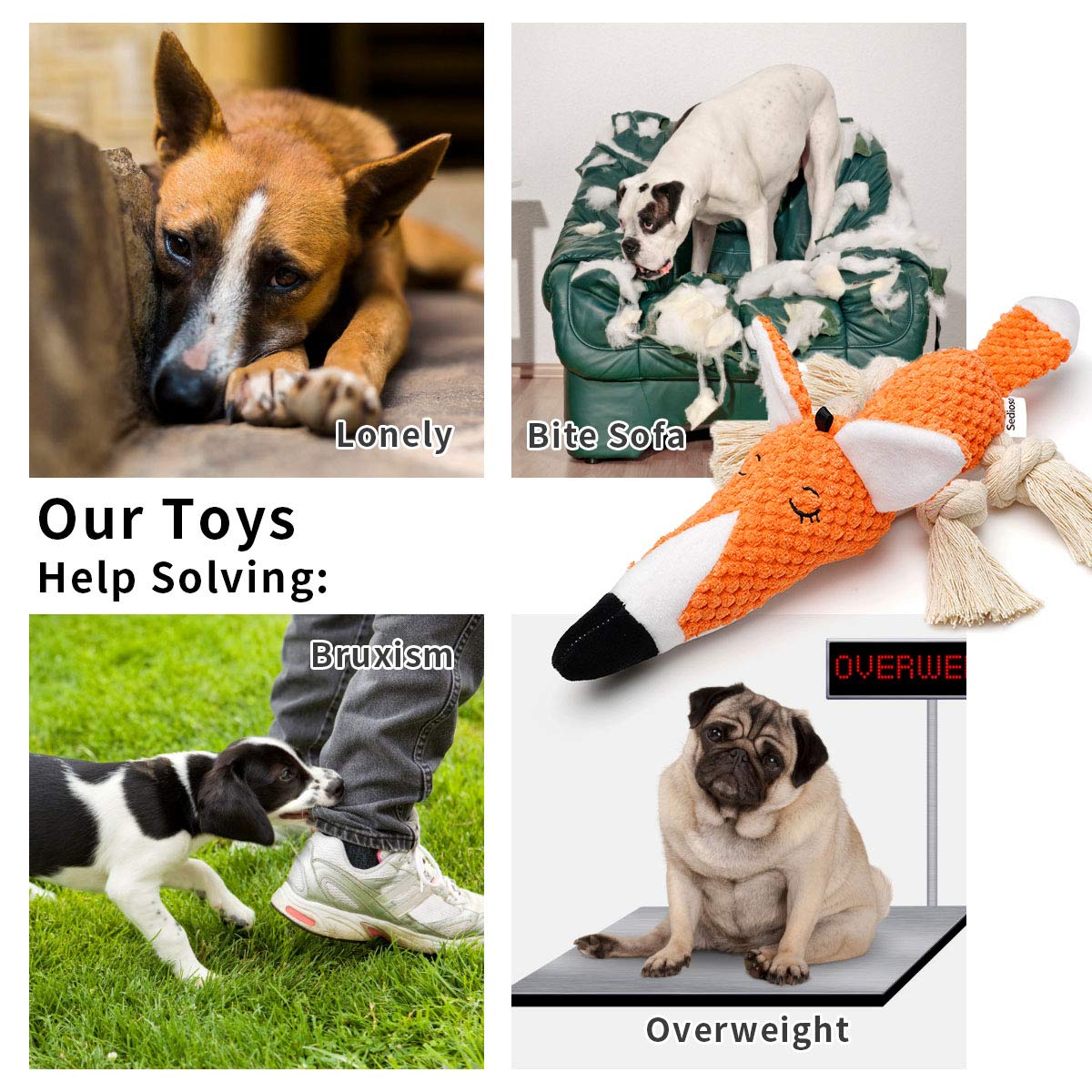 Durable Large Dog Chew Toys - Squeaky Plush Fox Stuffed Animal for Small, Medium & Big Breed Puppies | Fun Interactive Playtime & Training Reward