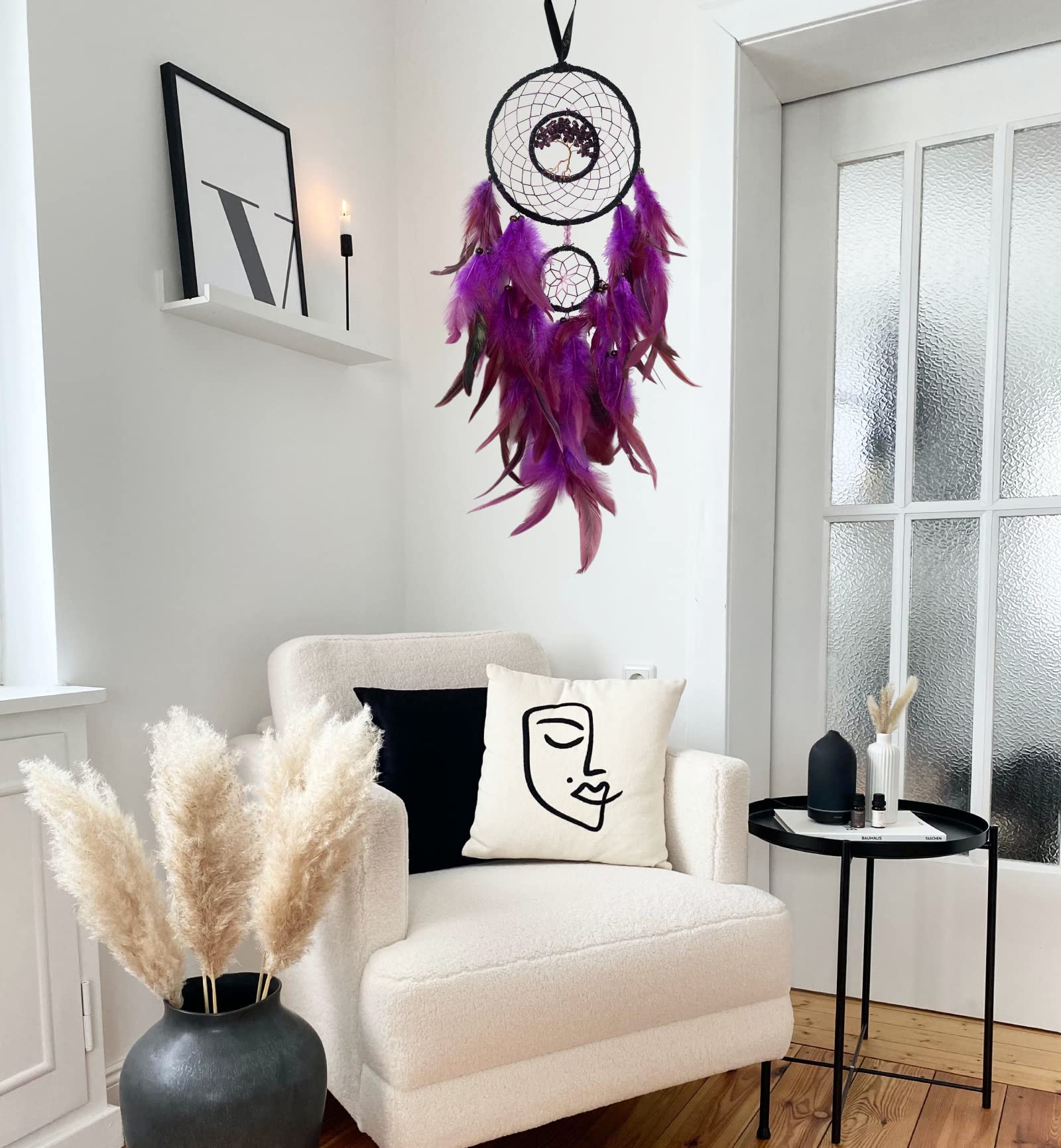 Purple Dream Catcher for Kids & Adults - Tree of Life Crystal Feather Wall Hanging for Bedroom Decor, Teen Room & Native American Style Home Accessories | Perfect for Nursery, Dorm Room & Spiritual Gifts