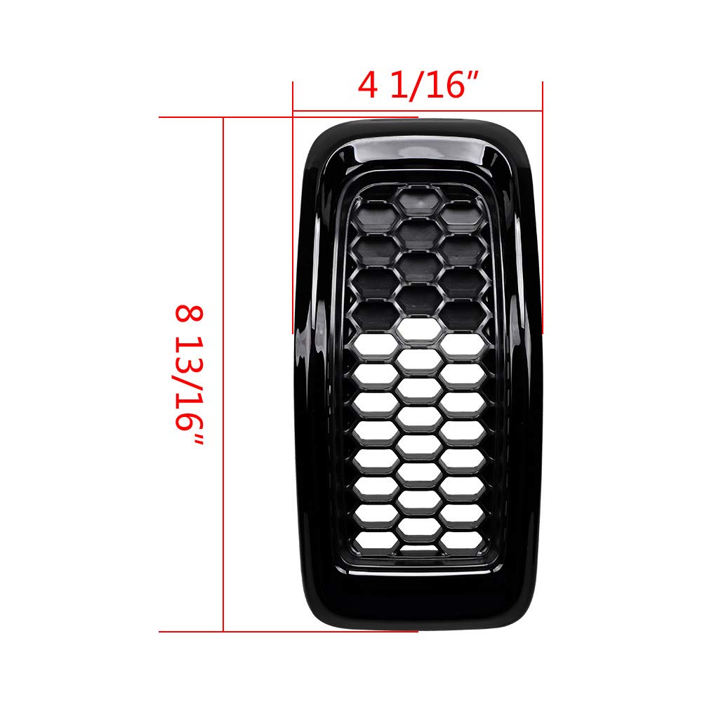 2014-2018 Jeep Cherokee Honeycomb Grill Inserts - 7pc Black Mesh Grille with Gloss Black Molding Trim | Front Bumper Upgrade for Off-Road & Street Style Enhancement