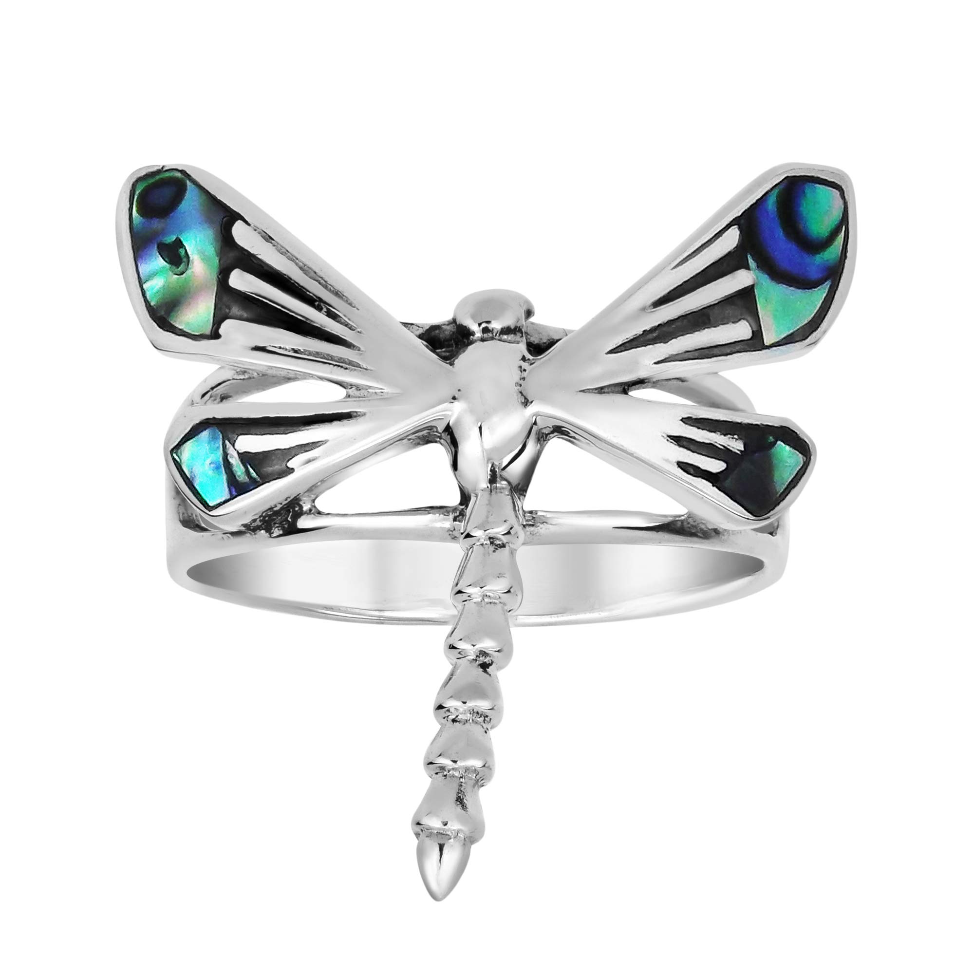 AeraVida Whimsical Dragonfly Abalone Shell Inlay Wings .925 Sterling Silver Ring for Women | Cute Wedding Band, Trendy Comfort Fit Jewelry | Gift for Daughter, Wife, Girlfriend | Size 6-10 | Perfect for Everyday Wear, Special Occasions & Gifting