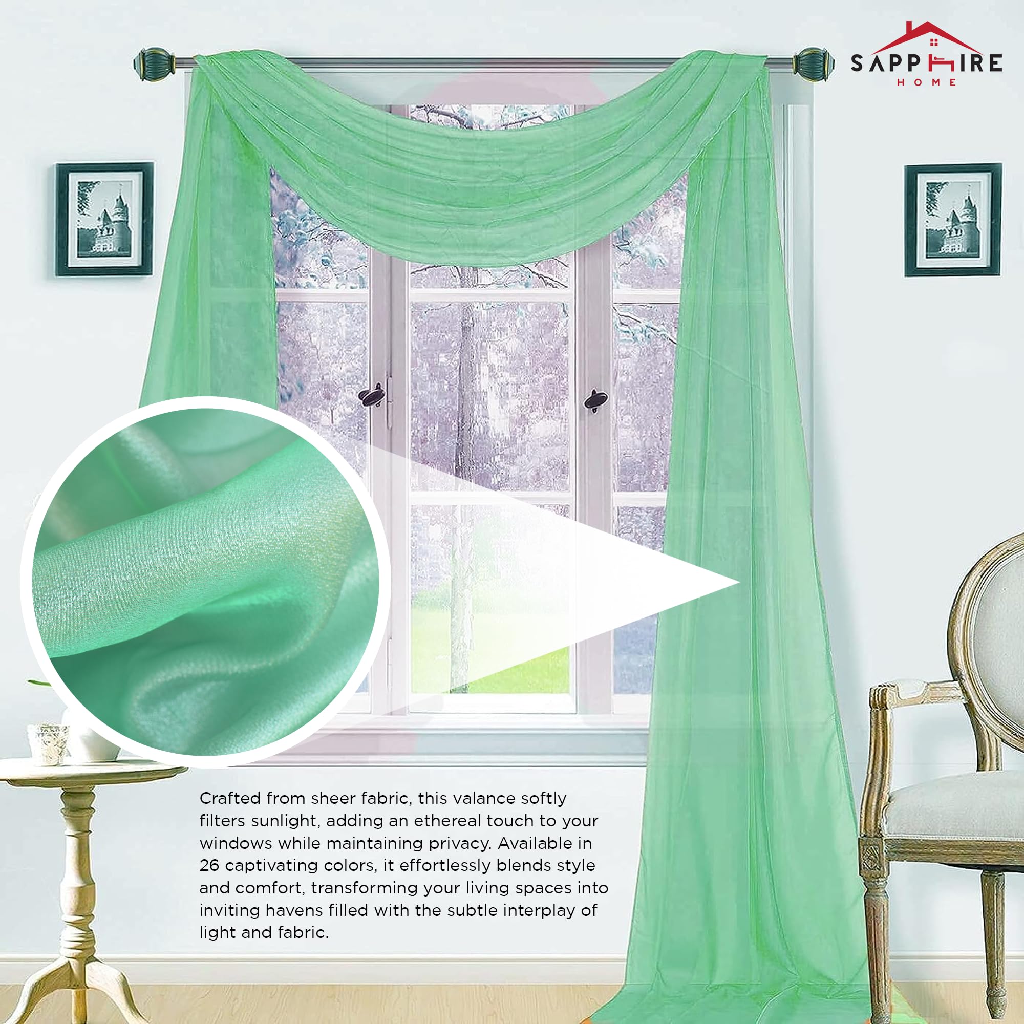 Sapphire Home Extra Long Sheer Window Scarf Valance Curtains - 37
