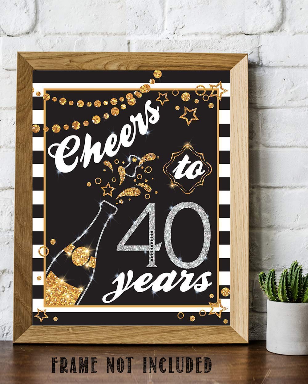Cheers To 40 Years Champagne Print - Retro Black & White 11x14 Unframed Art Poster with Gold Glitter | Perfect for 40th Birthday Decor, Anniversary Gifts & Reunion Parties | Wall Art for Home, Office & Event Decorations