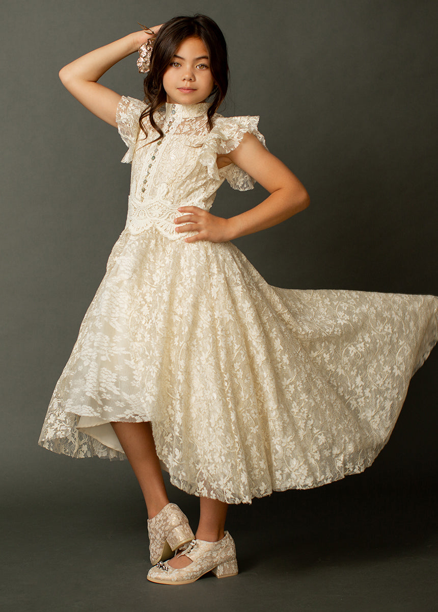 Kristy Women's Cream Metallic Petticoat Dress - Elegant Vintage Style for Parties, Weddings & Special Occasions