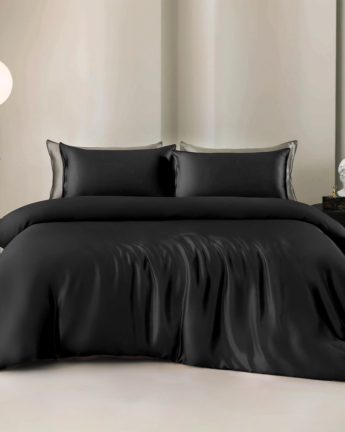 25 Momme 4-Piece Silk Duvet Cover Set with Flat Sheet - Queen Size Luxury Bedding for Soft & Breathable Sleep - Perfect for Master Bedroom, Guest Room & Hotel Use