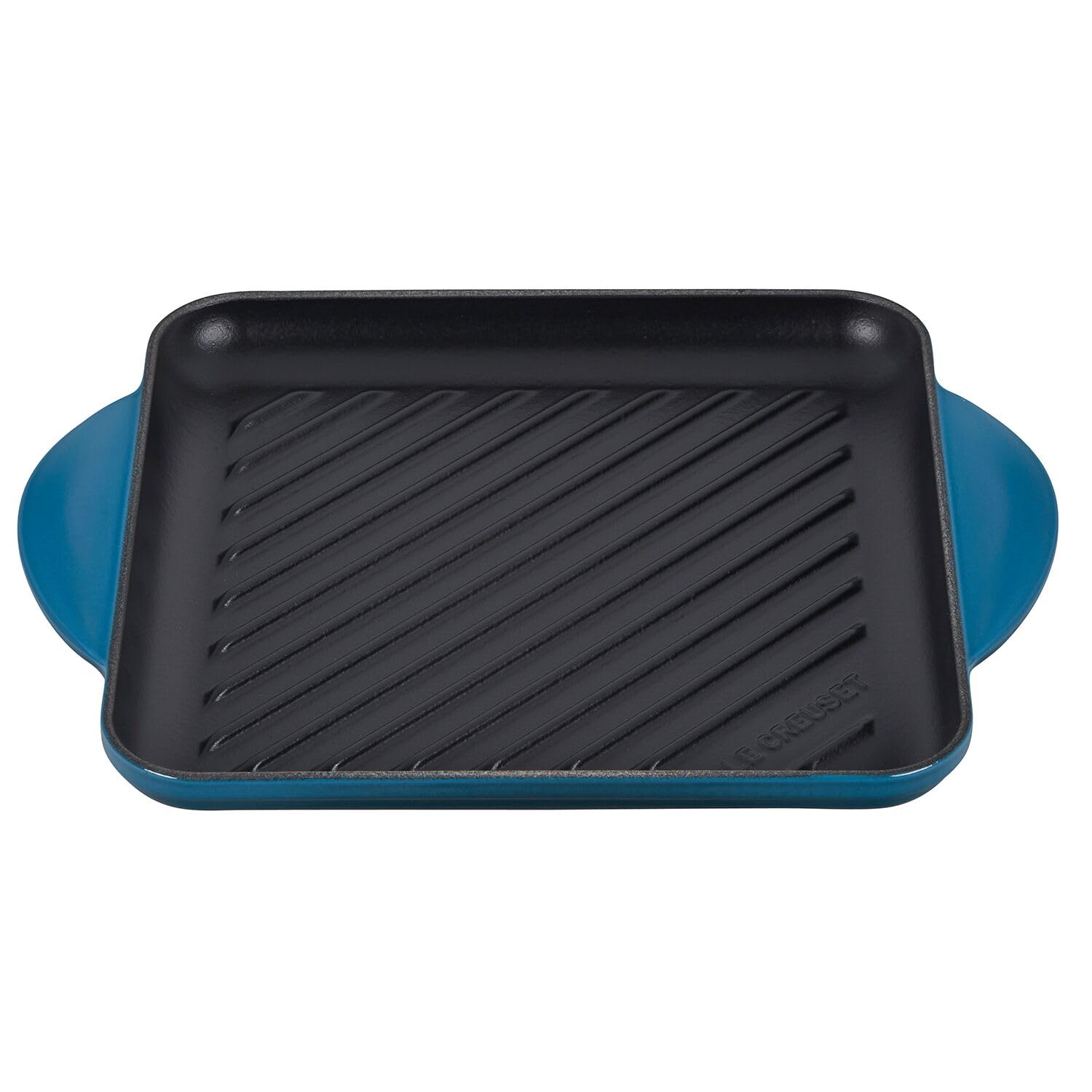 Le Creuset Enameled Cast Iron Square Grill Pan - 9.5 Inch, Marseille Blue - Perfect for Indoor & Outdoor Grilling, BBQ, Steaks & Vegetables