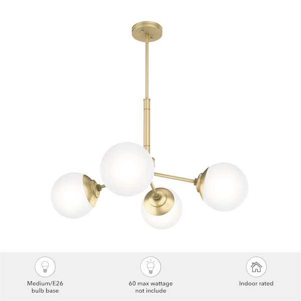 Hunter Hepburn 4-Light Modern Brass Chandelier - Elegant Painted Finish for Dining Room, Bedroom & Living Room Lighting