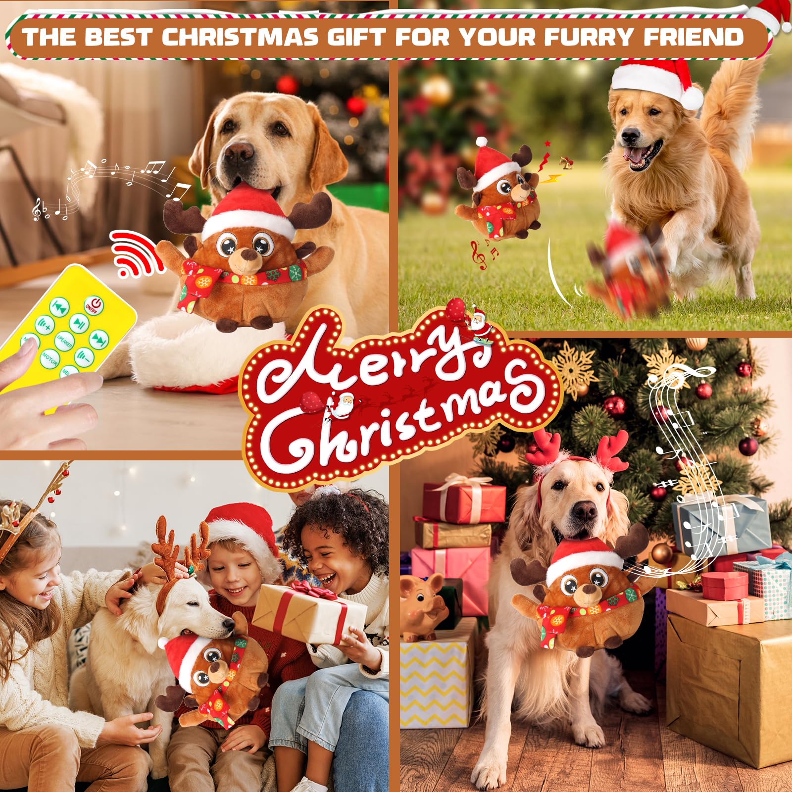 Interactive Remote Control Dog Toys with Squeaky Ball & Music - Christmas Electric Dog Ball Toy for Small Medium Large Dogs (Cute Elk Design) - Perfect for Indoor Play, Training, and Keeping Pets Active