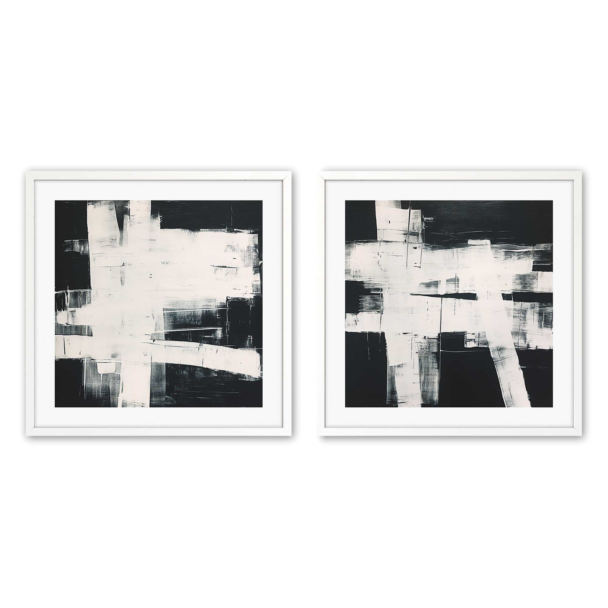 Eclipsed Onyx Tangle - Set of 2 Premium Art Prints for Wall Decor | Modern Abstract Black & White Artwork for Living Room, Bedroom & Office