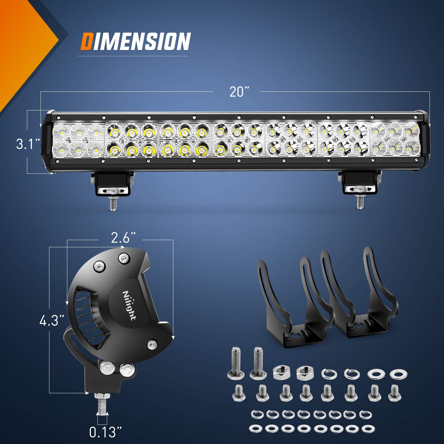 Nilight 20 Inch 126W LED Light Bar - Spot Flood Combo Off Road Lights with 5-Pin Rocker Switch & Wiring Harness Kit (12V, Model ZH082) - Durable Clear Lens for Trucks, ATVs, UTVs & Off-Road Vehicles - 2 Year Warranty