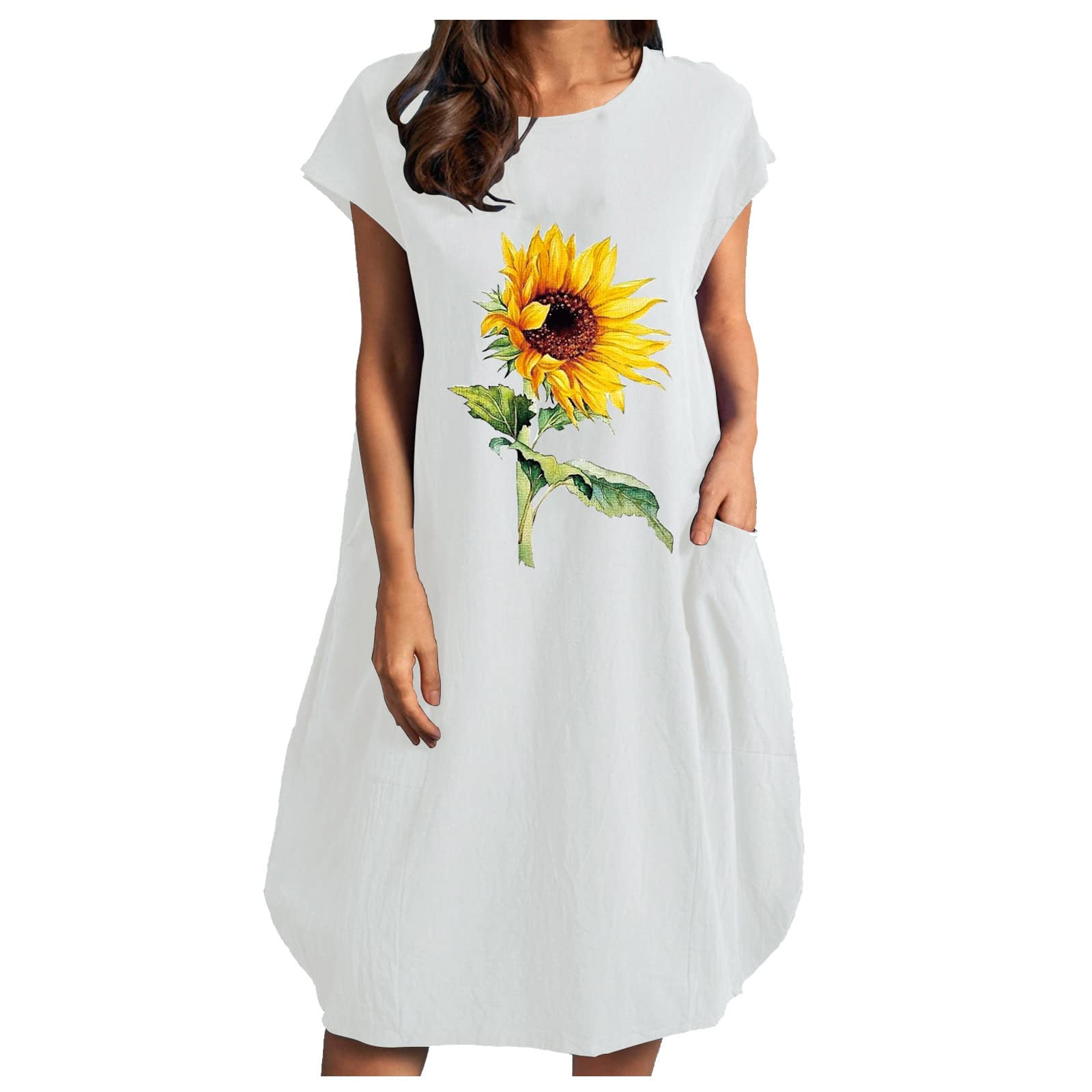 Mebamook Women's Casual Cocktail Dress - Summer Short Sleeve O-Neck Printed Dress with Pockets | Perfect for Vacation, Party, Beach & Date Night Outfits