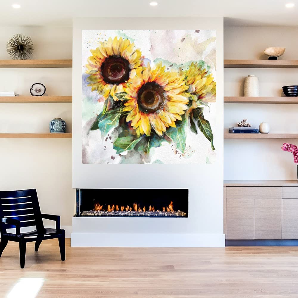Sunflower Trio Canvas Wall Art - Hand Painted Floral Decor for Living Room, Bedroom, Office - Ready to Hang 22x22 Inch - Perfect for Home, Kitchen & Dining Room Decor