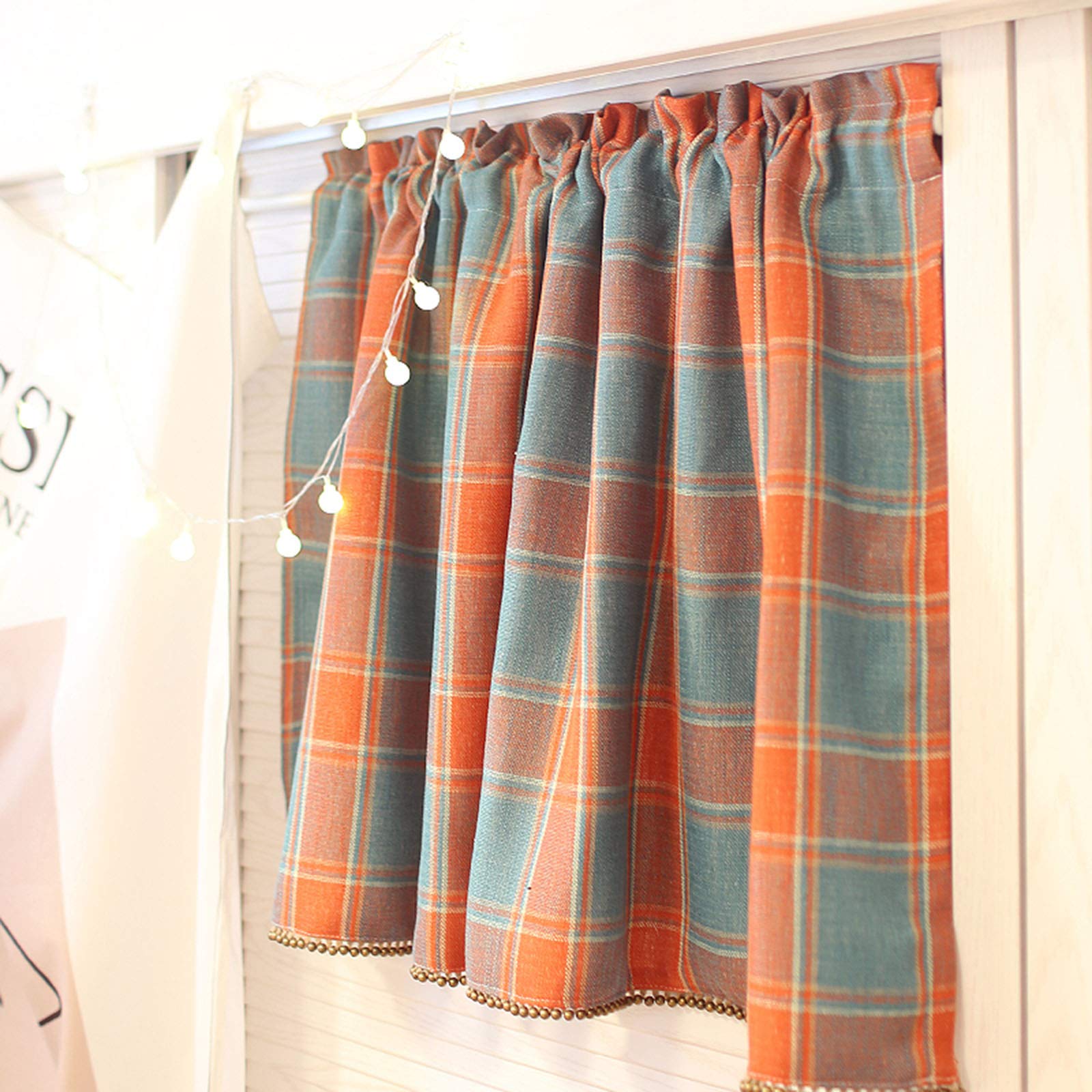 Gingham European Rural Style Short Curtains, Blackout Cafe Curtains with Valance for Kitchen Windows, Perfect for Farmhouse, Cottage, and Country Home Decor
