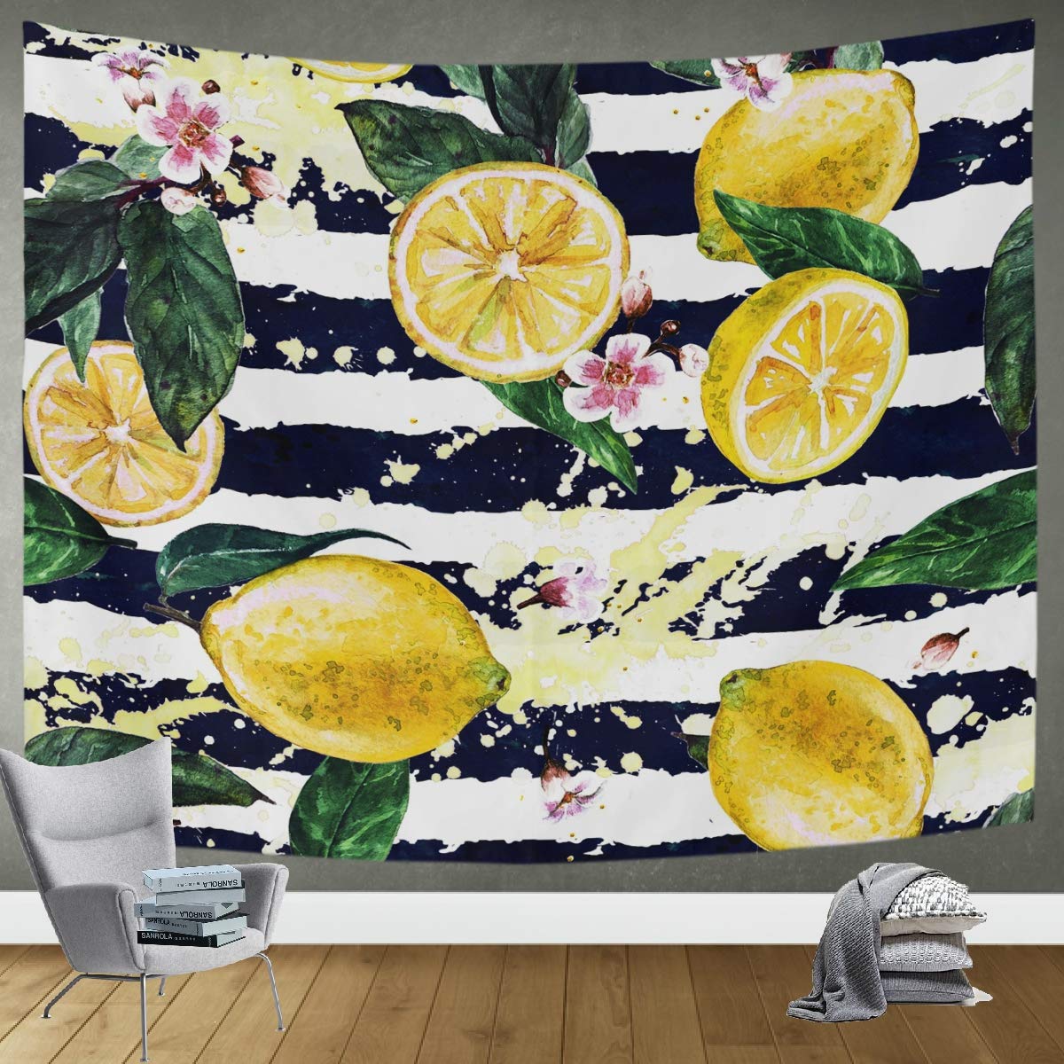 DOMIKING Floral Lemon Leaf Tapestry Wall Hanging - 90x60 Inch Bohemian Wall Art Decor for Bedroom, Living Room, Office - Perfect for Home Decor, Dorm Room, Yoga Studio & Meditation Space