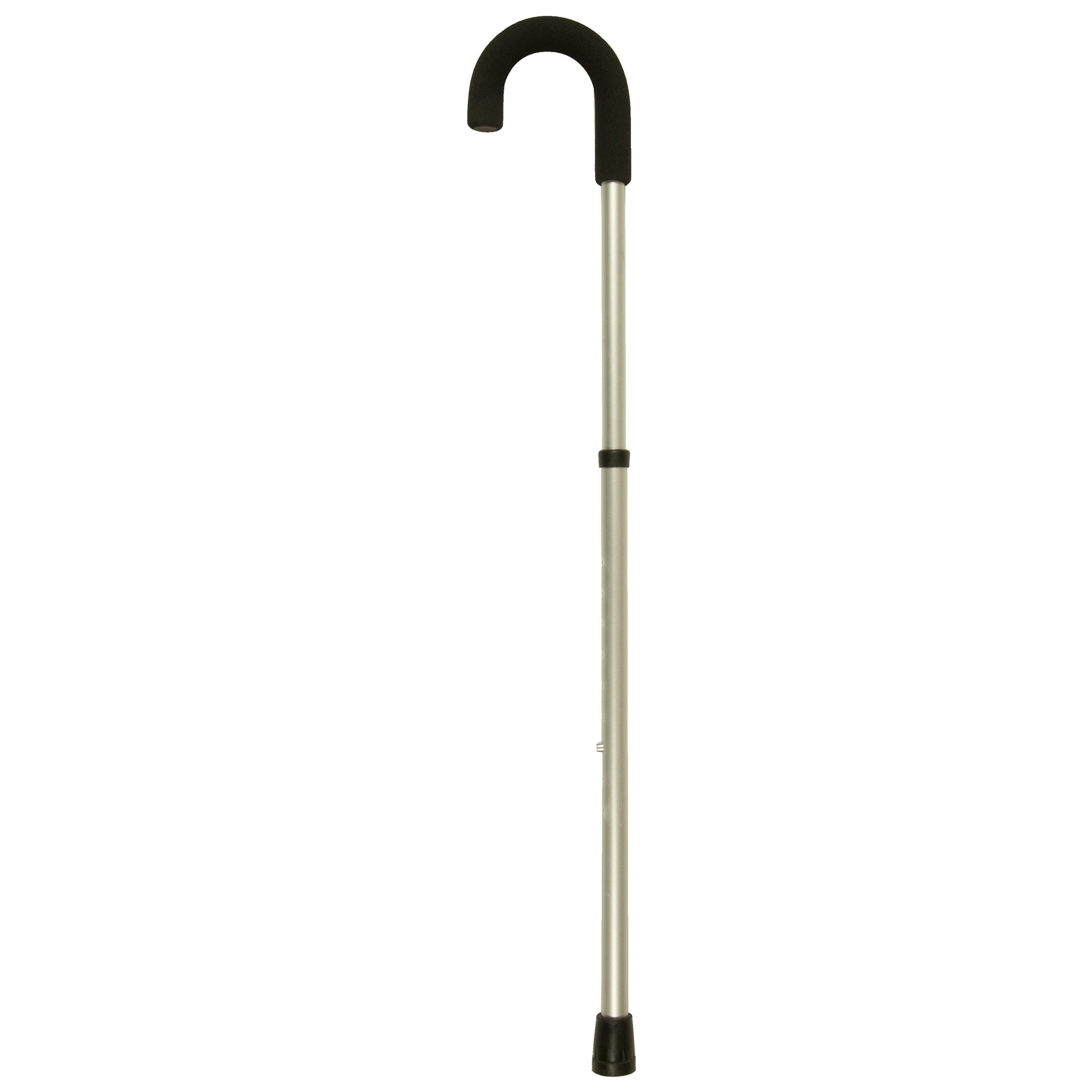 PCP Adjustable Lightweight Aluminum Cane with Foam Grip & Round Crook Handle, Silver (Medium Grip) - Ideal for Seniors and Mobility Support