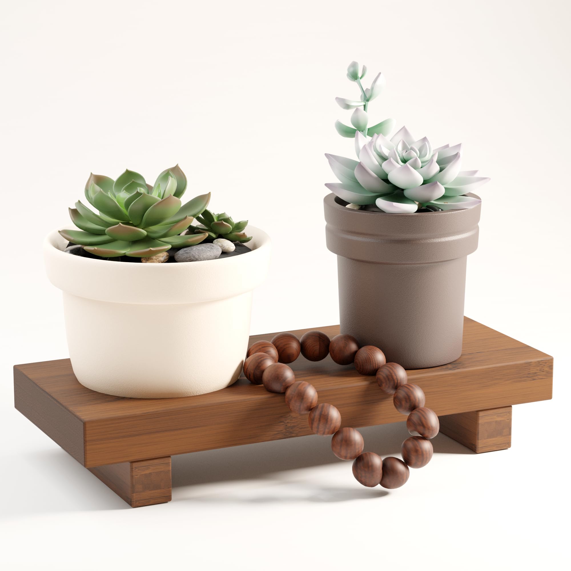 Bamboo Soap Tray Holder - Walnut Wood Kitchen Counter Organizer with Pedestal Stand (8.7