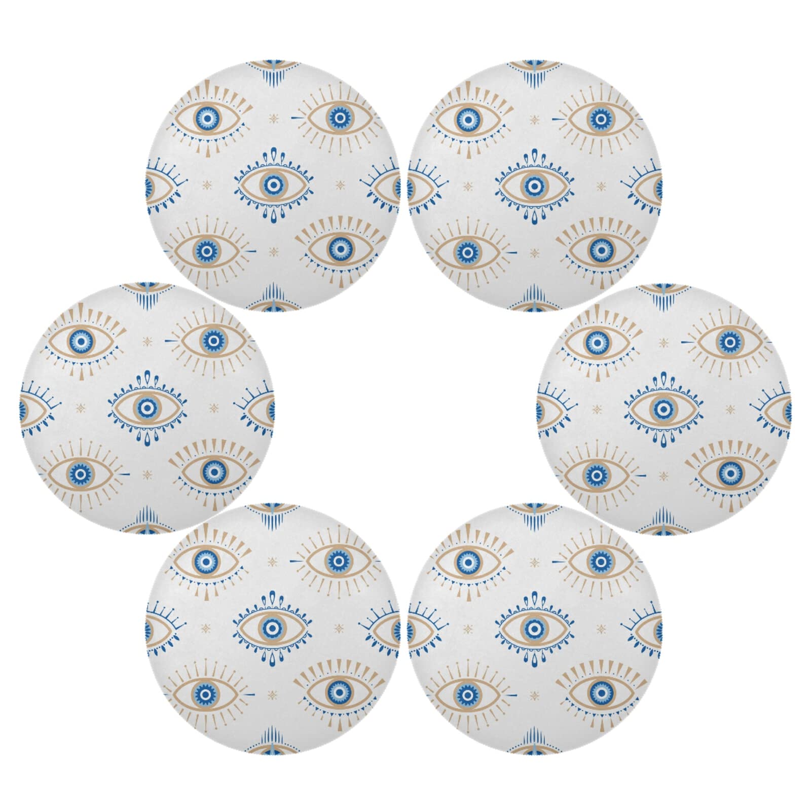 Xigua Set of 6 Round Heat-Resistant Placemats for Dining Table - Washable & Stain-Resistant Kitchen Table Mats with Evil Eye Design | Perfect for Everyday Meals, Dinner Parties & Home Decor