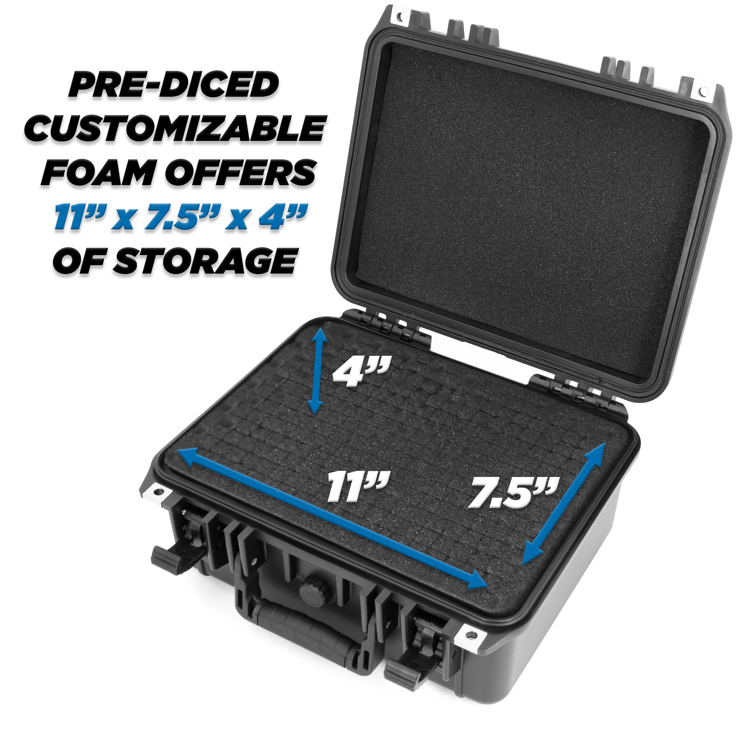 CASEMATIX 13 Inch Waterproof Hard Travel Case with Padlock Rings & Customizable Foam - Fits Accessories up to 11 x 7.5 x 4 Inches - Perfect for Camera Gear, Tools, Electronics & Travel Essentials