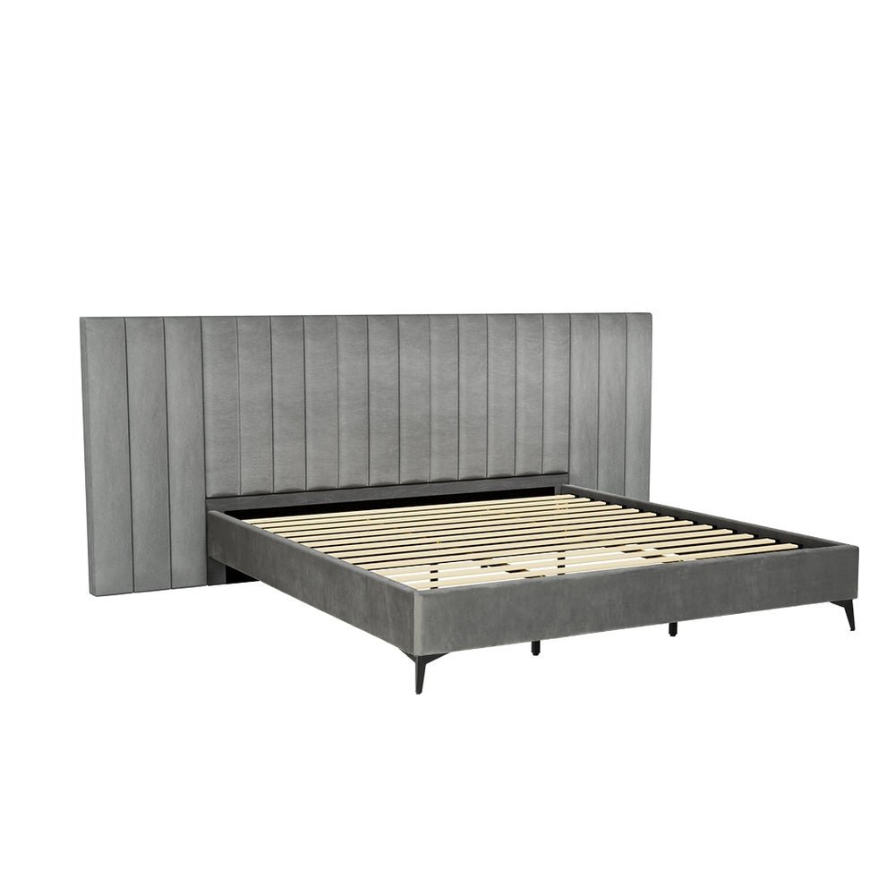 King Size Burnett Bed Frame with Oversized Headboard in Grey & Bonita Euro Top Medium Firm Mattress Set - Perfect for Master Bedrooms, Guest Rooms, and Luxury Apartments