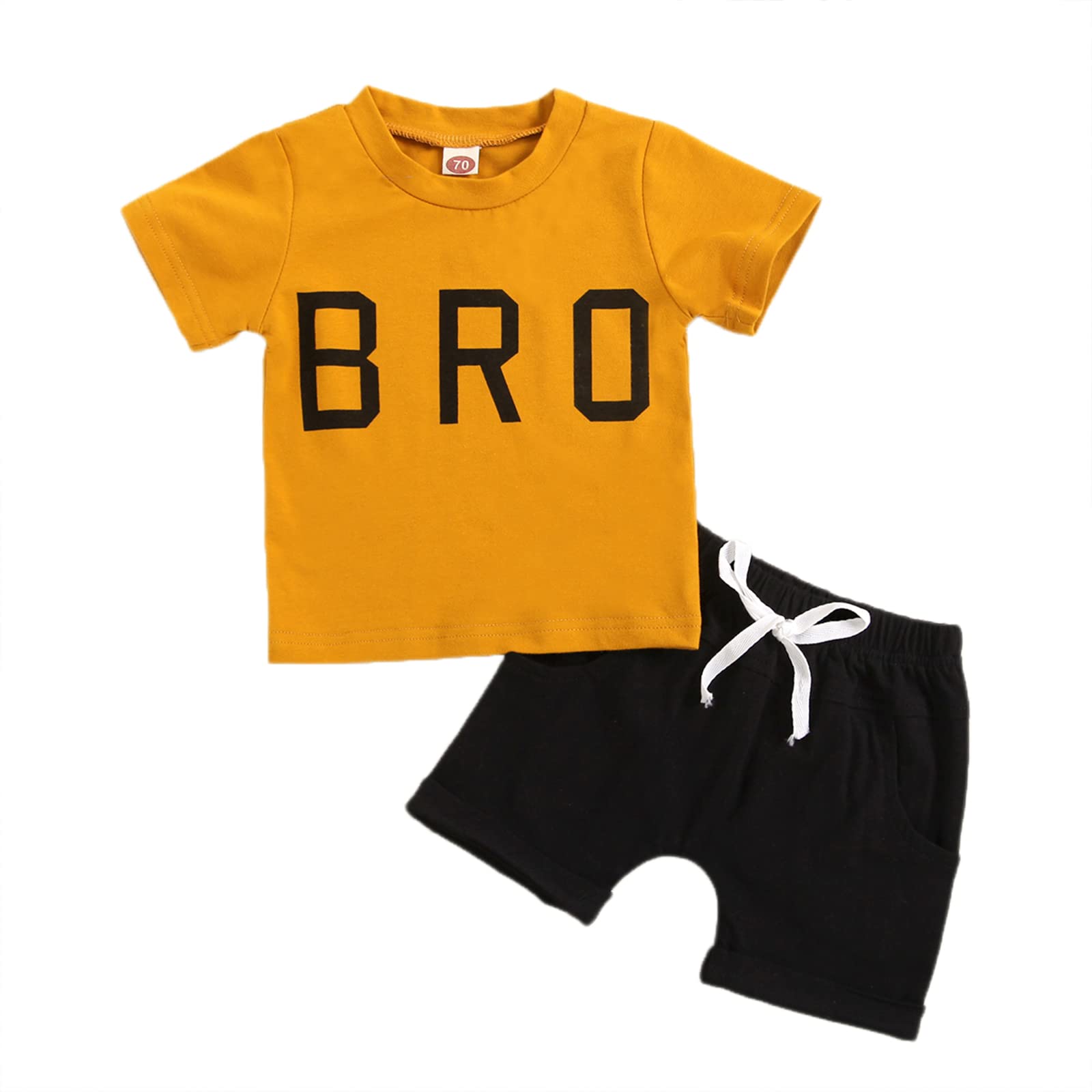 Newborn Baby Boy Summer Outfit - BRO Letter Printed T-Shirt & Pocket Shorts Set | Cute Casual Wear for Infants, Photo Shoots & Daily Outings