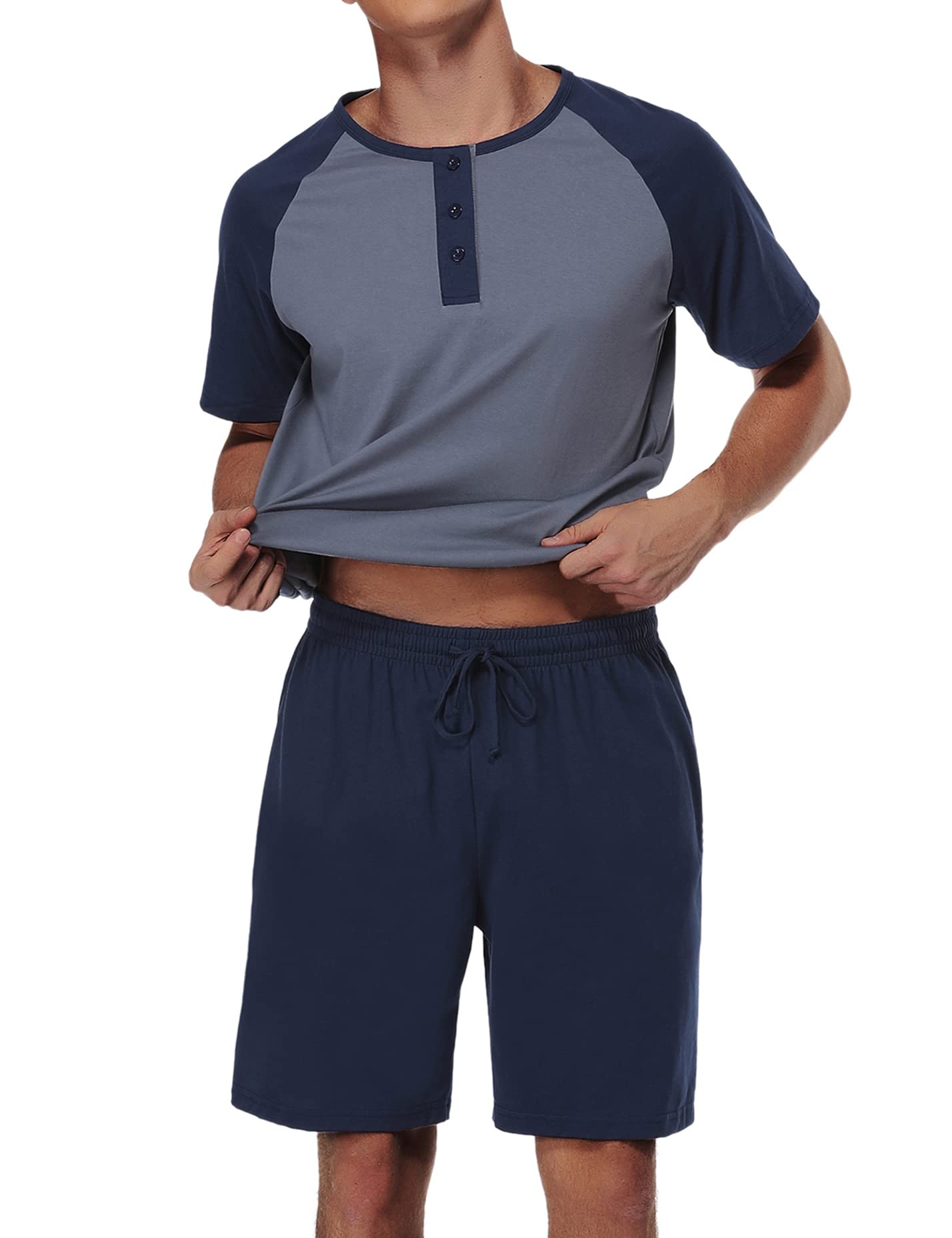 Men's Cotton Pajama Set - Soft V-Neck Sleepwear Lounge Set with Pockets for Comfortable Nightwear & Relaxing at Home