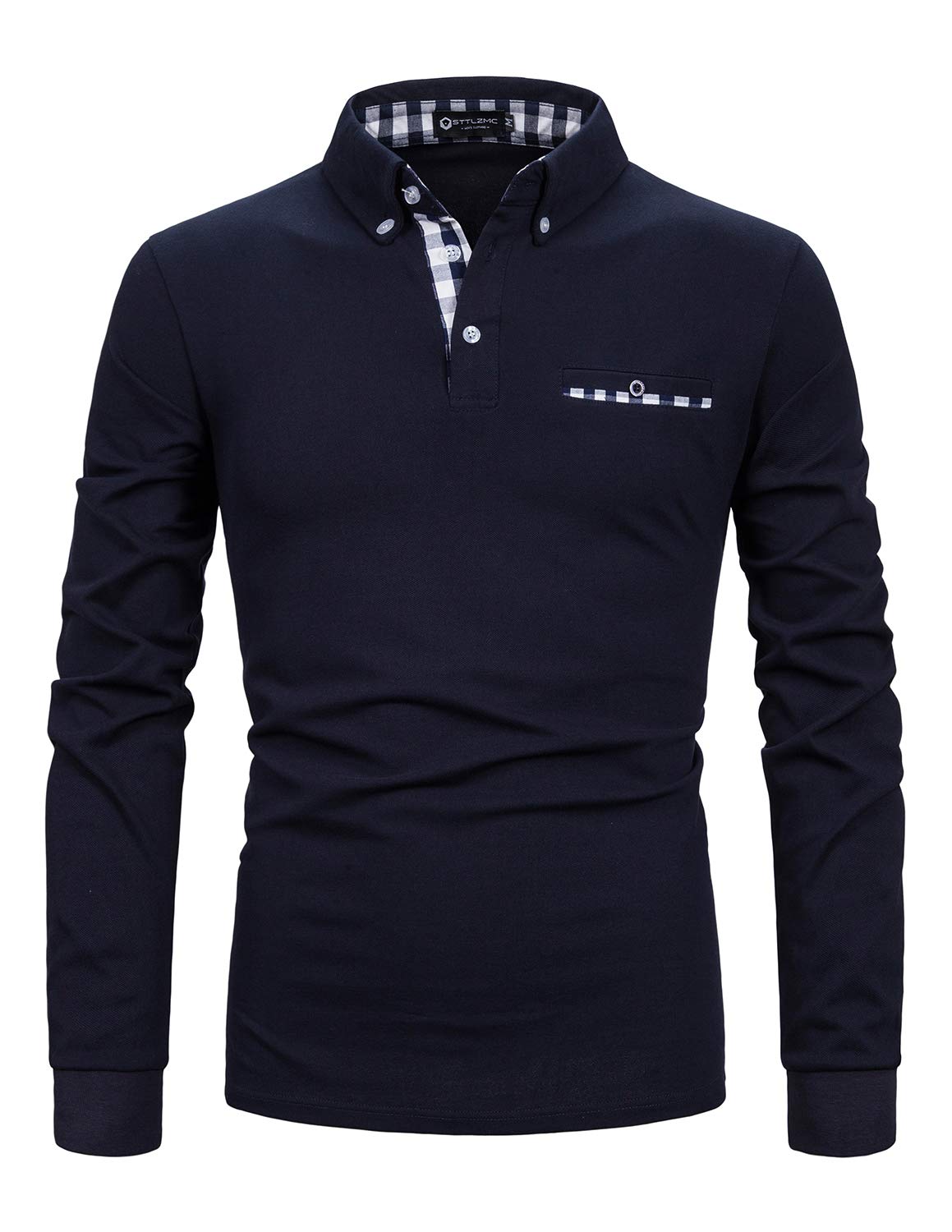 Men's Long Sleeve Polo Shirts - Casual Fit Plaid Collar Cotton Golf Shirt for Men | Perfect for Golf, Office Wear & Casual Outings