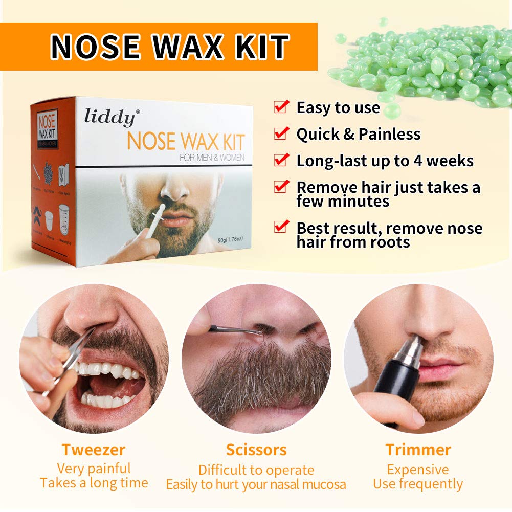 Professional Nose Hair Wax Kit for Men & Women - 50g Wax, 20 Applicators, 10 Wax Pods, Measuring Cup & 8 Mustache Stencils | Painless Facial Hair Removal for Eyebrows, Upper Lip & Nose | At-Home Grooming & Salon Quality Results