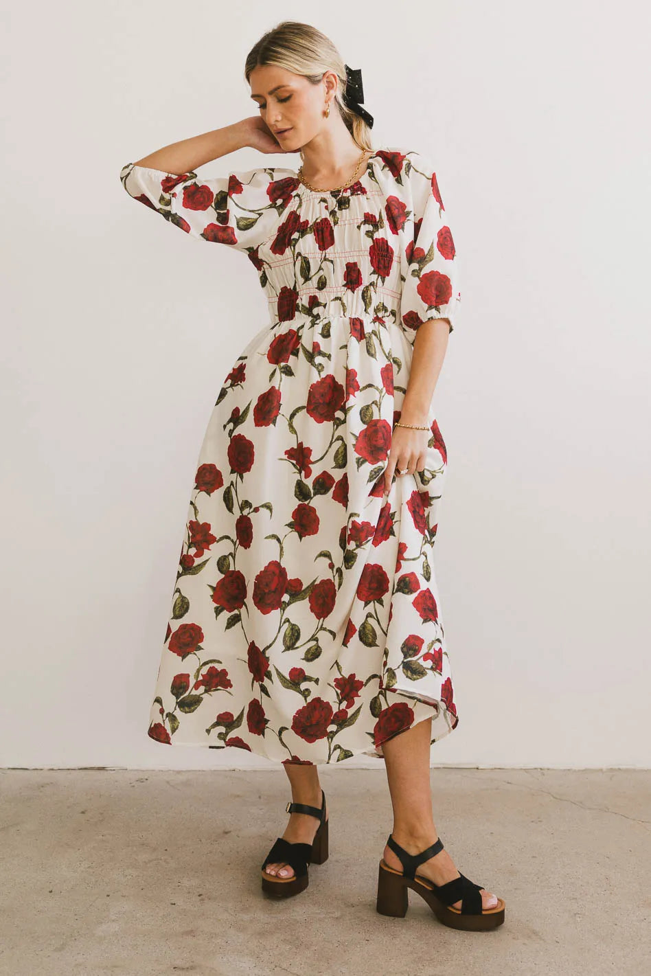 Stylish Marnie Smocked Midi Dress in Vibrant Red | Flattering Fit for Women | Perfect for Summer Parties, Weddings & Date Nights