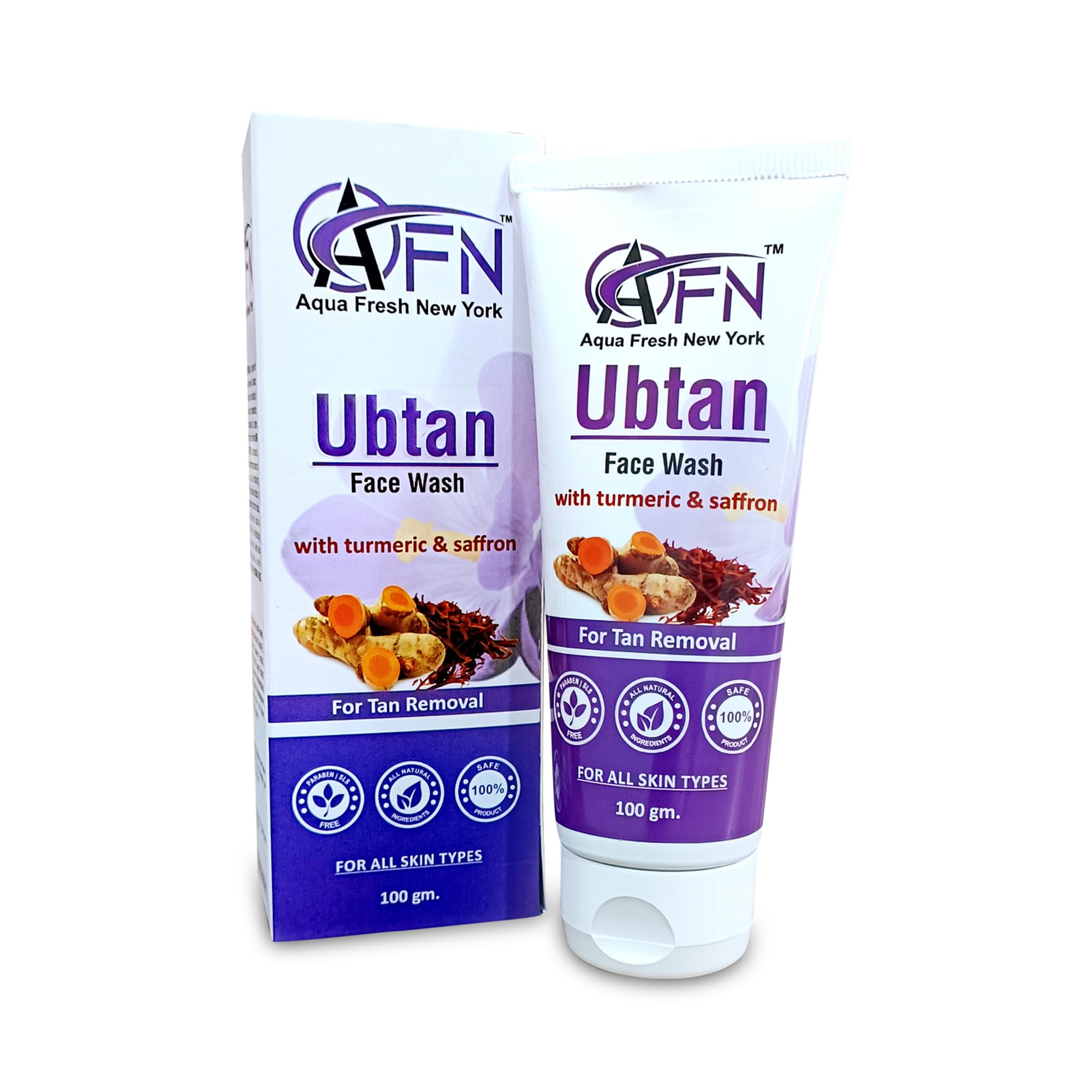 AFN Aqua Fresh New York Ubtan Face Wash with Turmeric & Saffron for Tan Removal & Brightening - 100g for All Skin Types - Gentle Cleansing for Daily Glow - Perfect for Morning & Night Skincare Routine