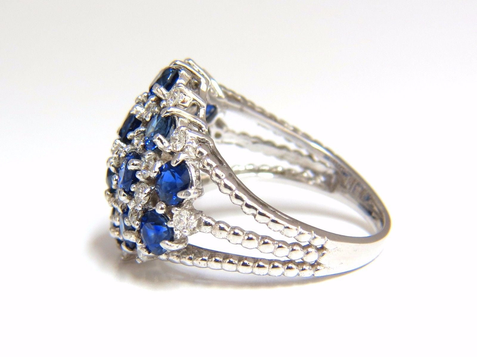 3.60ct Natural Blue Sapphire & Diamond Cocktail Ring in 14K Gold - Elegant Dome Split Shank Design for Evening Parties, Weddings & Special Occasions