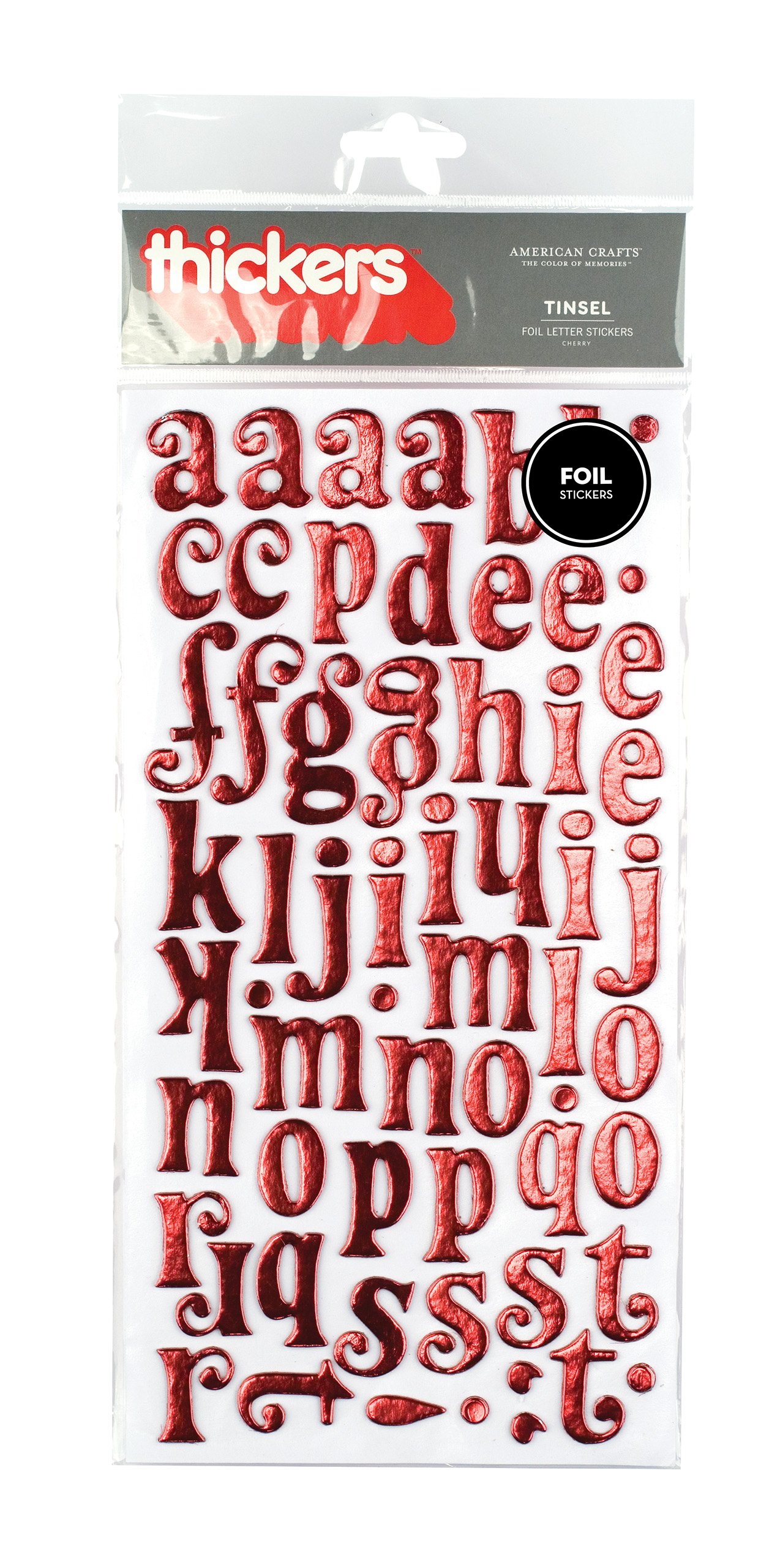 American Crafts Thickers Foil Chipboard Letter Stickers - Tinsel Metallic Cherry for Scrapbooking, Card Making, DIY Crafts & Home Decor
