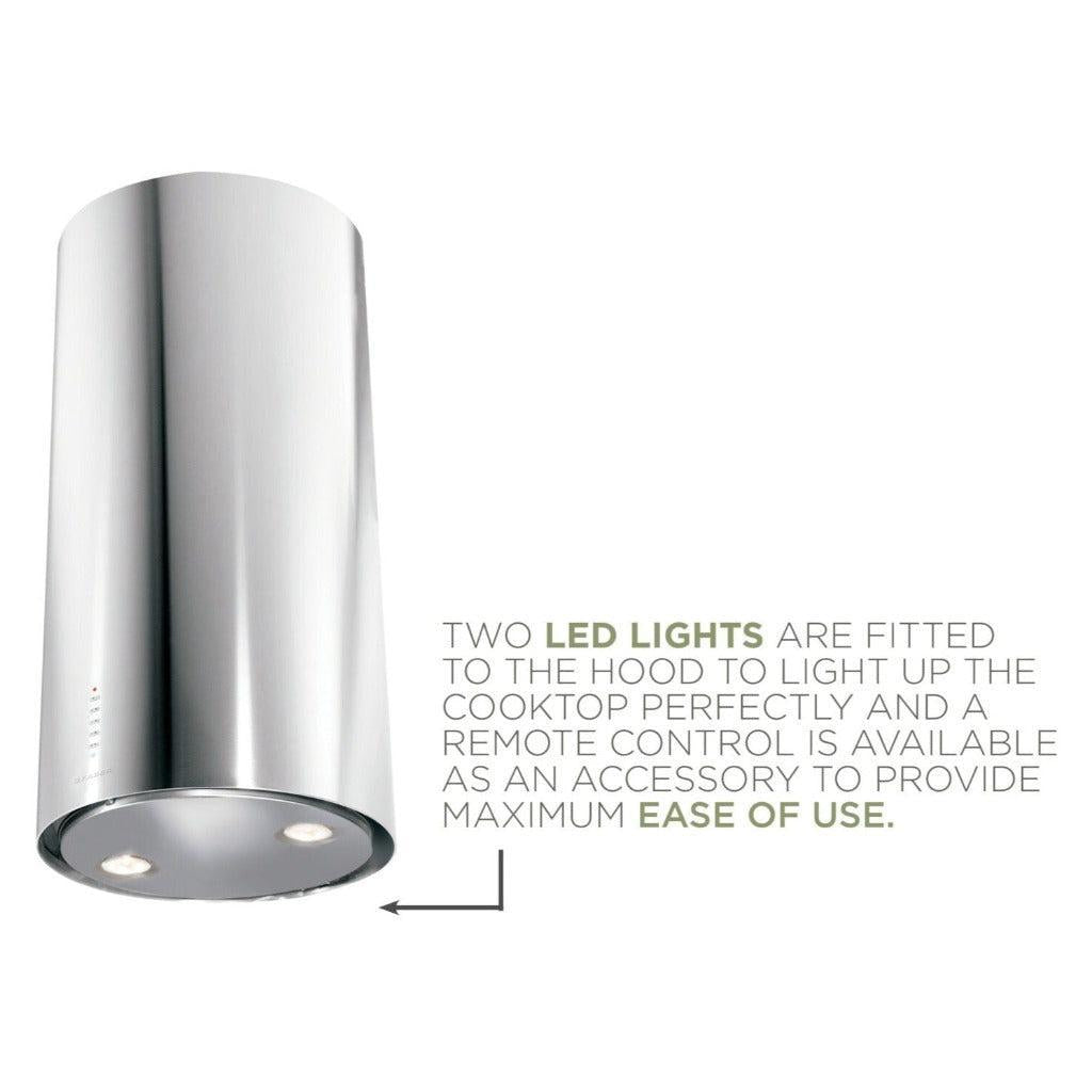 Faber Cylindra Isola 15-Inch Stainless Steel Island Mount Range Hood - Powerful Kitchen Ventilation for Open Concept Homes