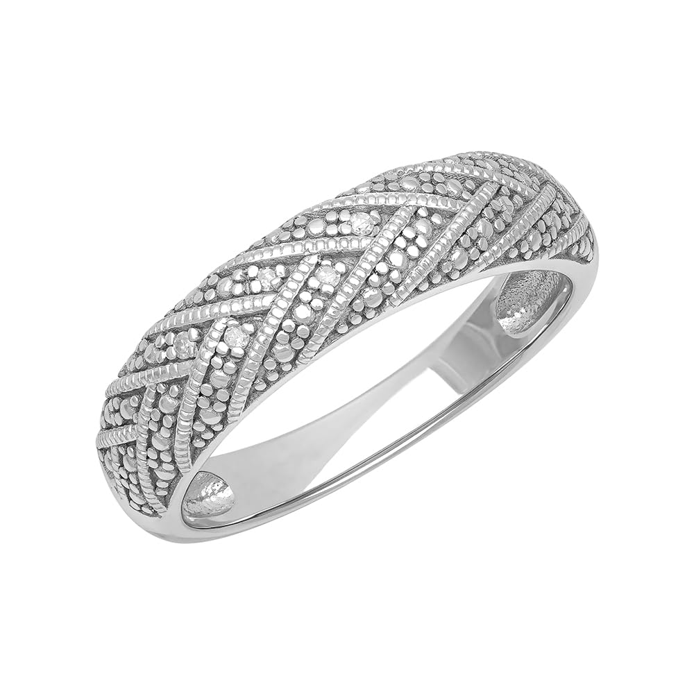 925 Sterling Silver Rings for Women - Diamond Accent Braided Dome Wedding Band, Promise Ring or Anniversary Jewelry | Elegant Silver Jewelry for Weddings, Engagements & Special Occasions