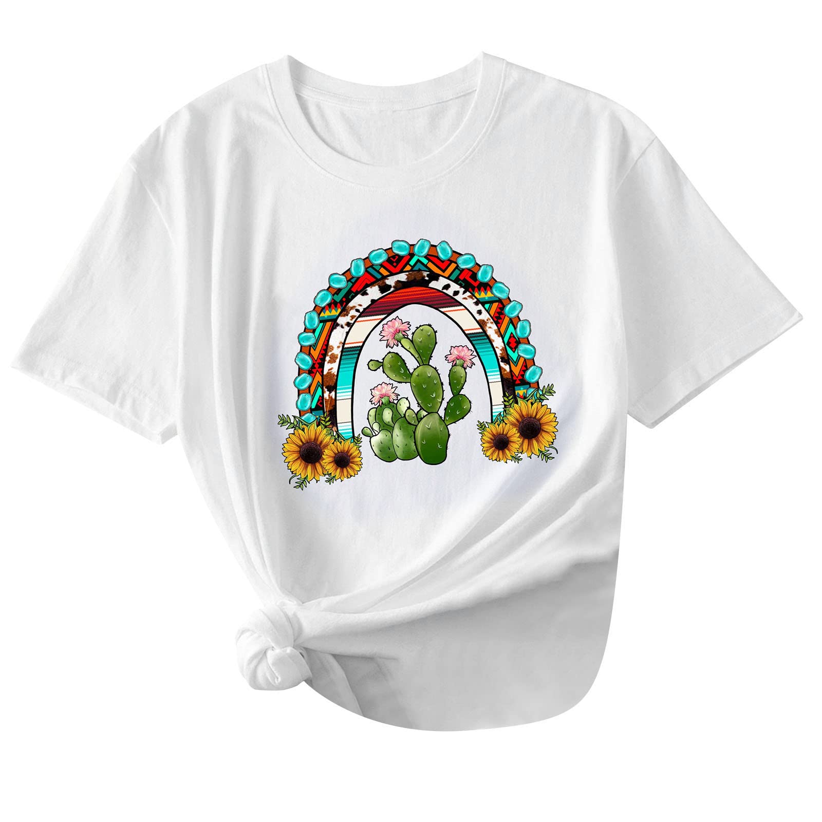 Funny Cactus Graphic T-Shirts for Women - Casual Short Sleeve Round Neck Summer Tops - Perfect for Beach Outings, Vacation Wear & Casual Everyday Style