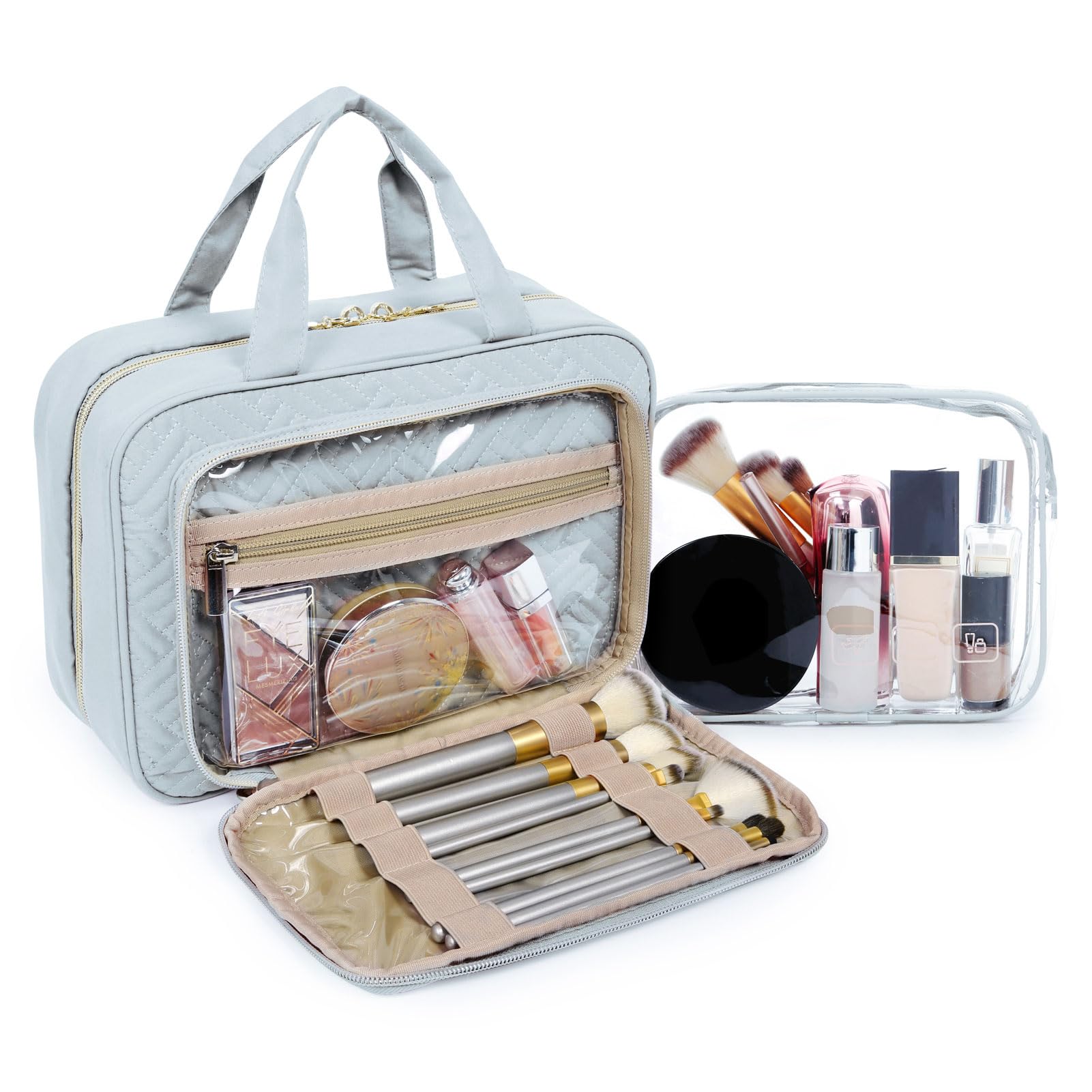 BAGSMART Hanging Toiletry Bag for Travel - TSA Approved Transparent Cosmetic Organizer with Large Capacity for Full-Sized Toiletries & Makeup (Light Blue) - Perfect for Air Travel, Camping & Gym Essentials Organization