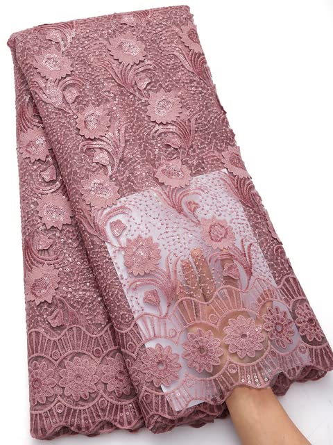 Premium African Lace Fabric with Embroidered Sequins - French Tulle Mesh Net Bridal Lace for Wedding Dresses | Nigerian Party Lace Material for Sewing Bridal Gowns, Evening Dresses & Special Occasion Outfits | Perfect for Bridal Wear, Church Ceremonies & Formal Events