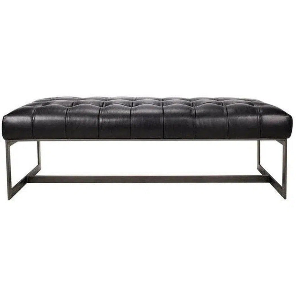 56 Inch Modern Black Leather Bench - Stylish and Durable for Living Room, Bedroom, or Entryway Seating