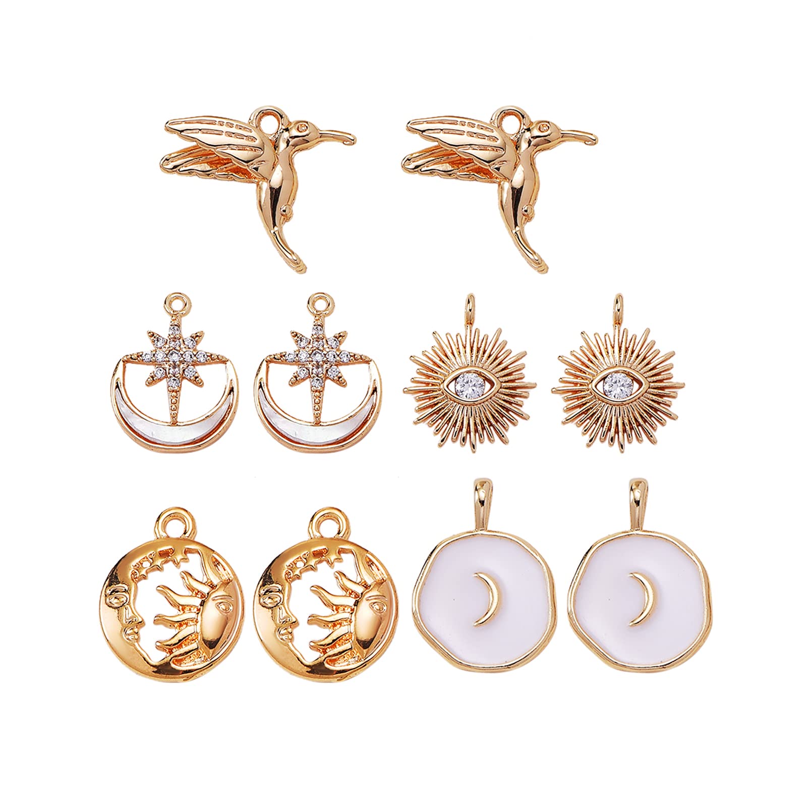 10Pcs Brass Cubic Zirconia Charms Pendants - 18K Gold Plated DIY Jewelry Making Supplies with Freshwater Shell Accents | Perfect for Necklace, Bracelet & Craft Projects