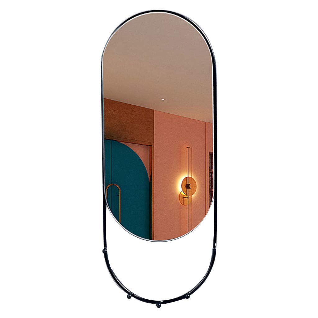 Oval Wall Mirror with Storage Shelf - Gold/Black Makeup Mirror with Hook for Bedroom, Bathroom, Entryway & Living Room | Perfect for Vanity Organizer, Jewelry Display & Home Decor
