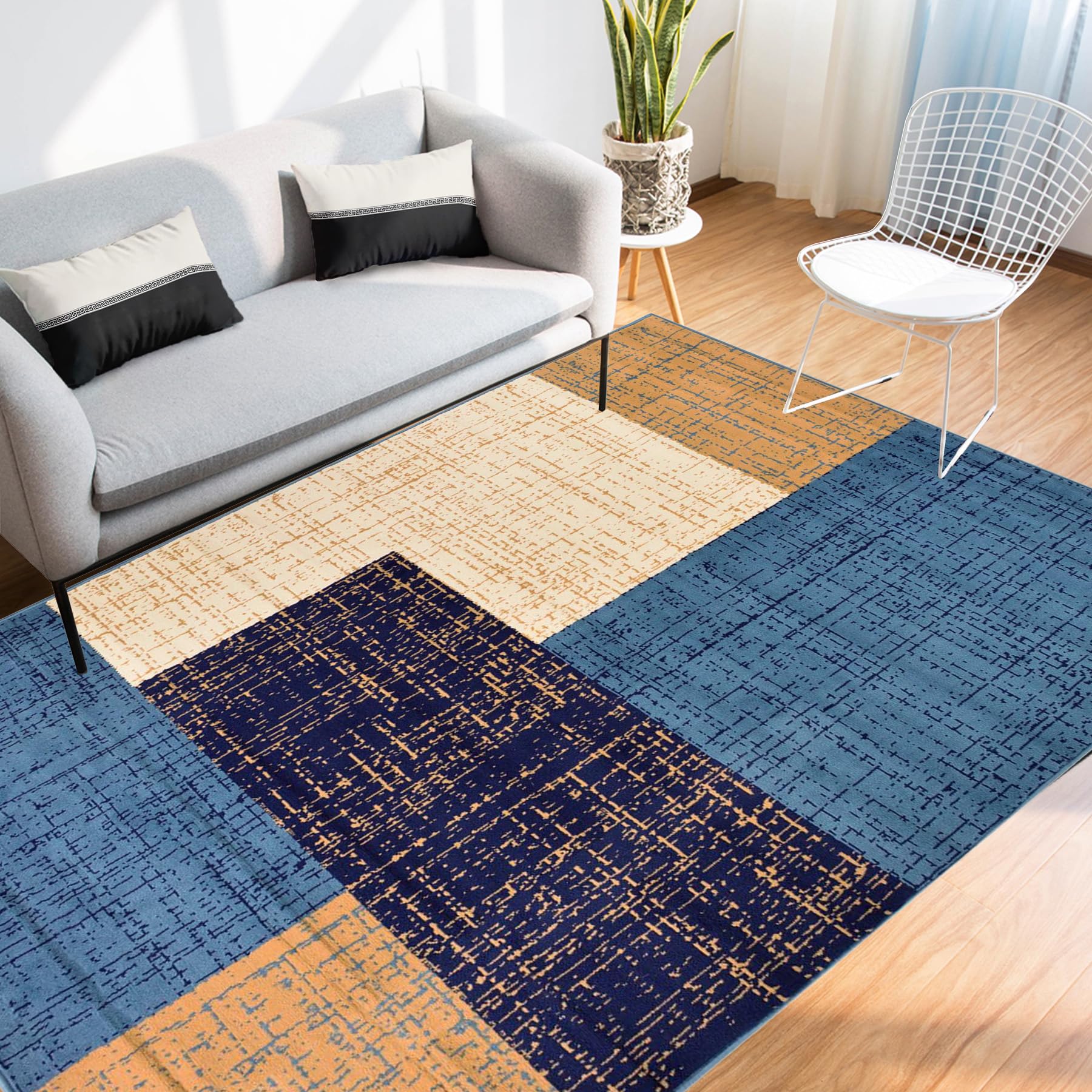 Conur Collection Modern Geometric Abstract Area Rug - Petrol Blue & Navy, 7'10