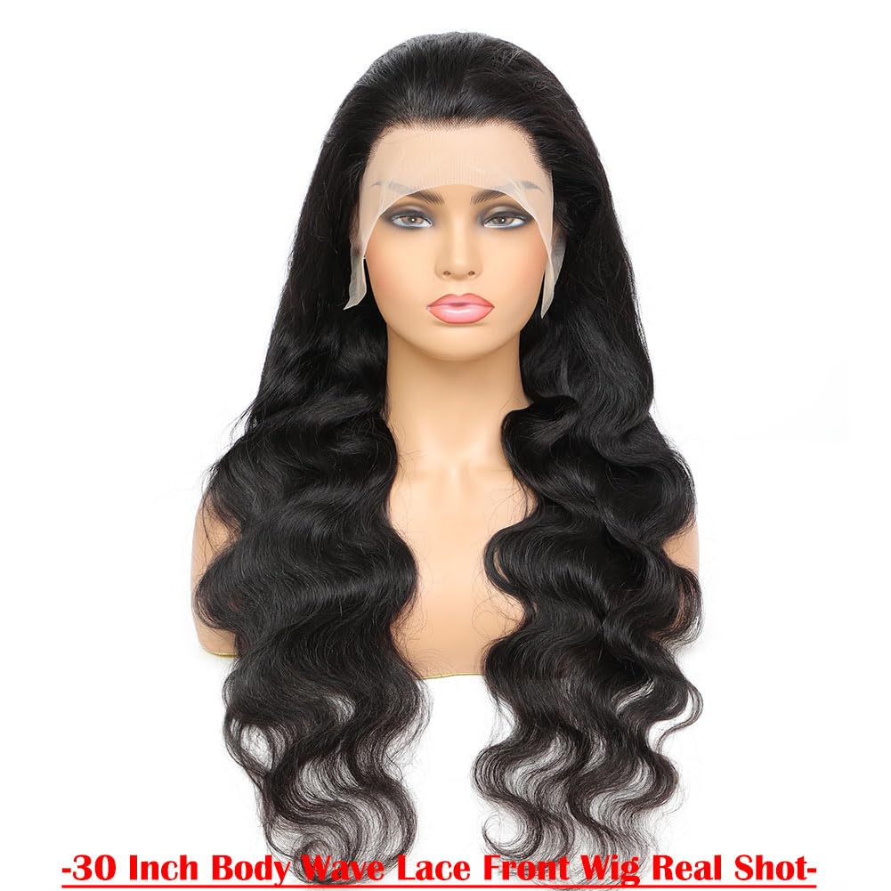 13x4 HD Transparent Lace Front Wig Human Hair - 180% Density Body Wave Pre Plucked Glueless Wig with Baby Hair for Black Women | 30 Inch Natural Black | Perfect for Daily Wear, Parties & Special Occasions